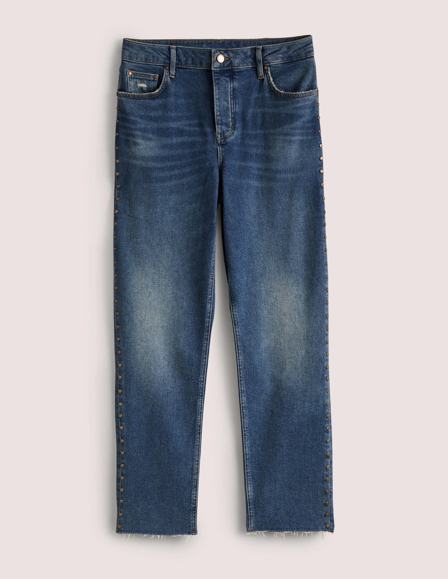 Relaxed Straight Studded Jeans-Mid Vintage, Stud