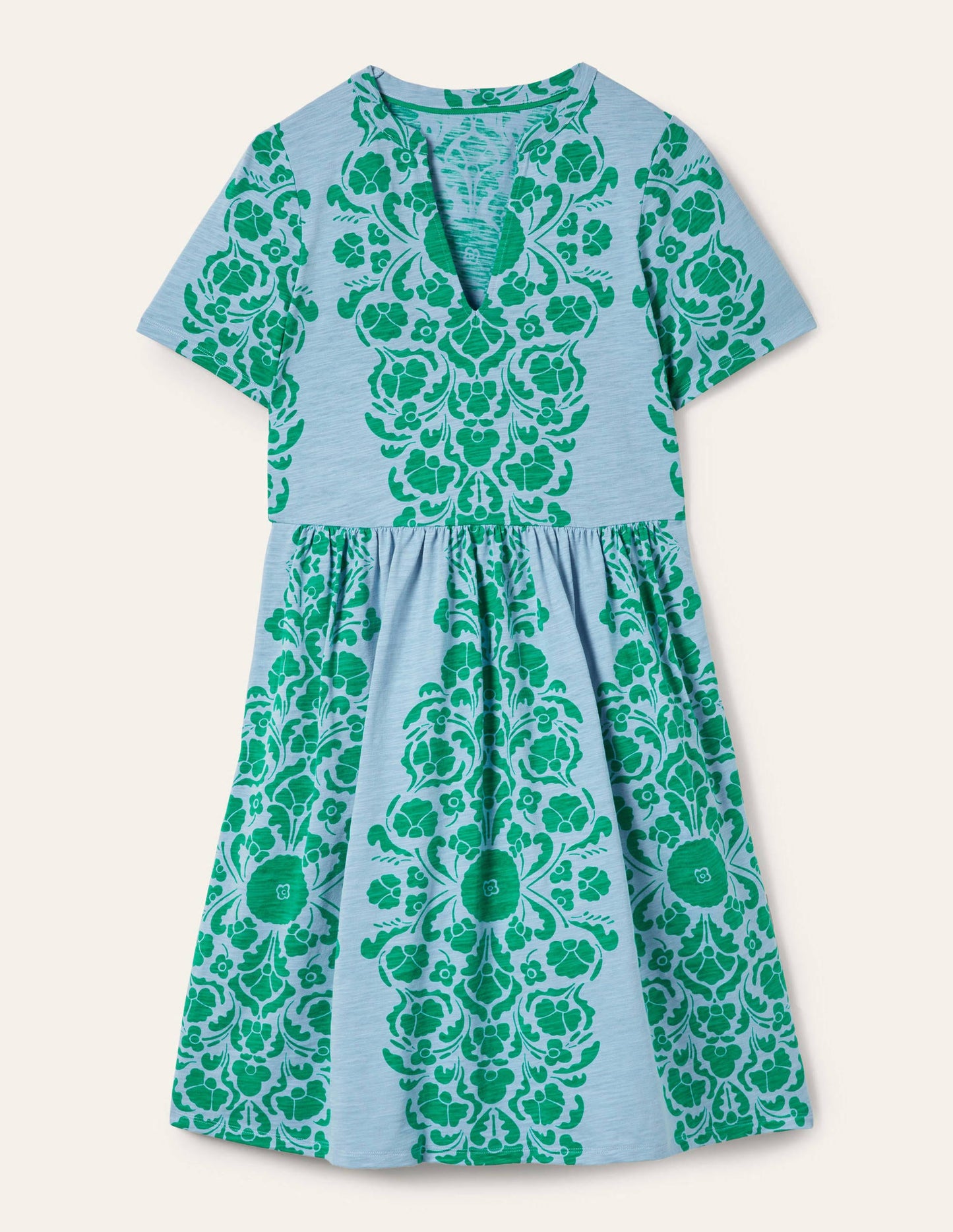 Easy Notch Neck Jersey Dress-Dusty Blue, Passion Bloom