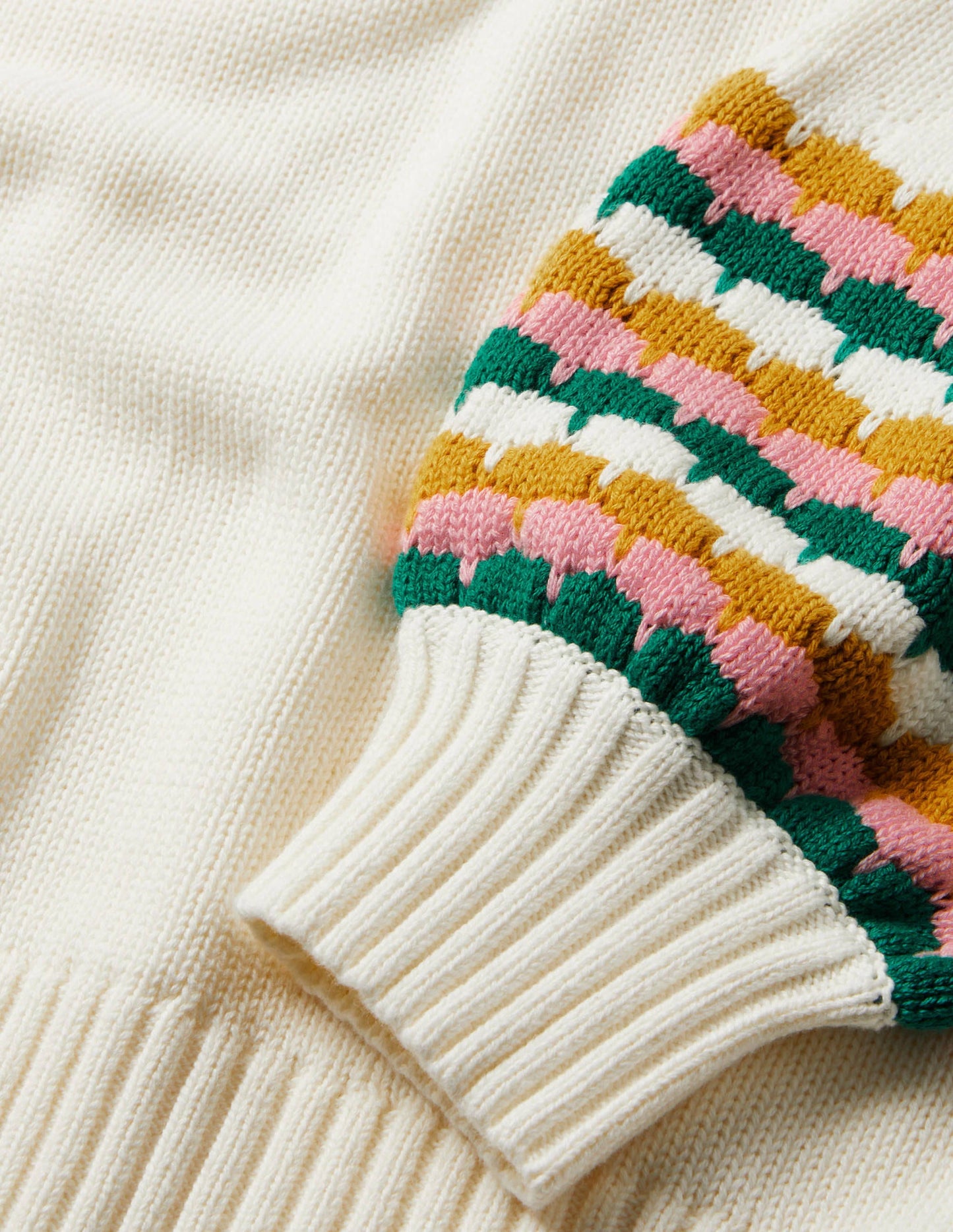 Stitch Cuff V-neck Jumper-Ivory, Stripe