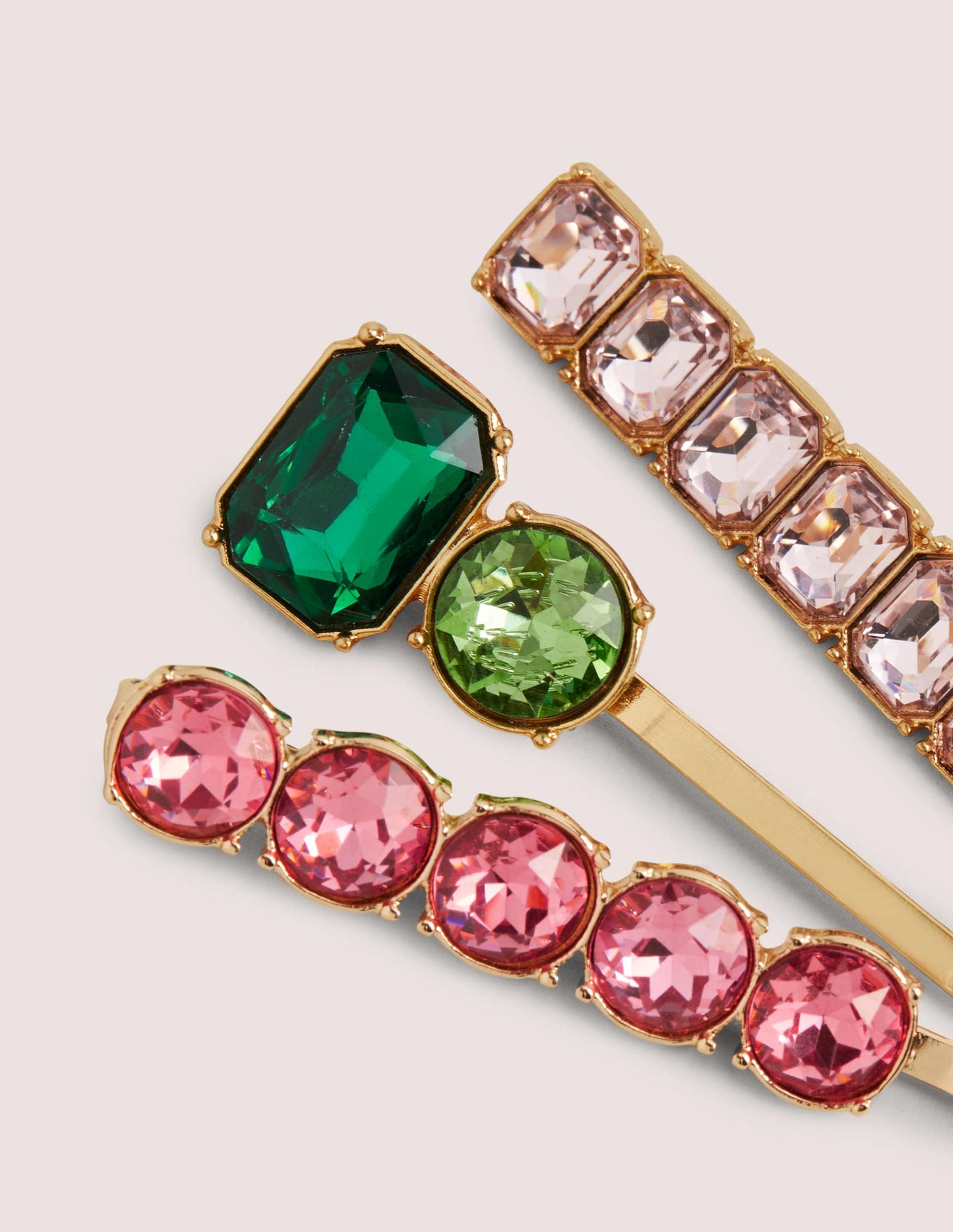 3 Pack Jewel Hair Slides-Pink