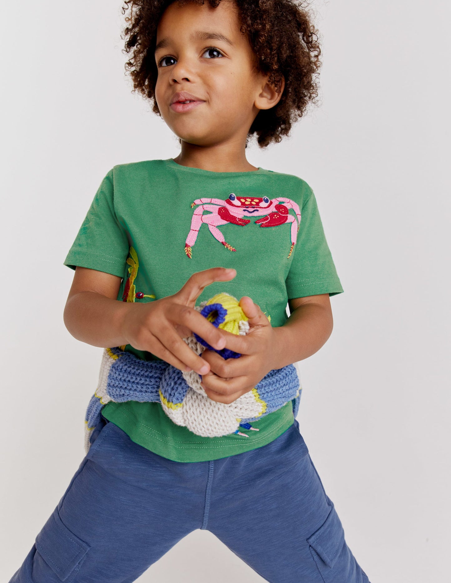 Appliqué Textured T-shirt-Safari Green Crabs