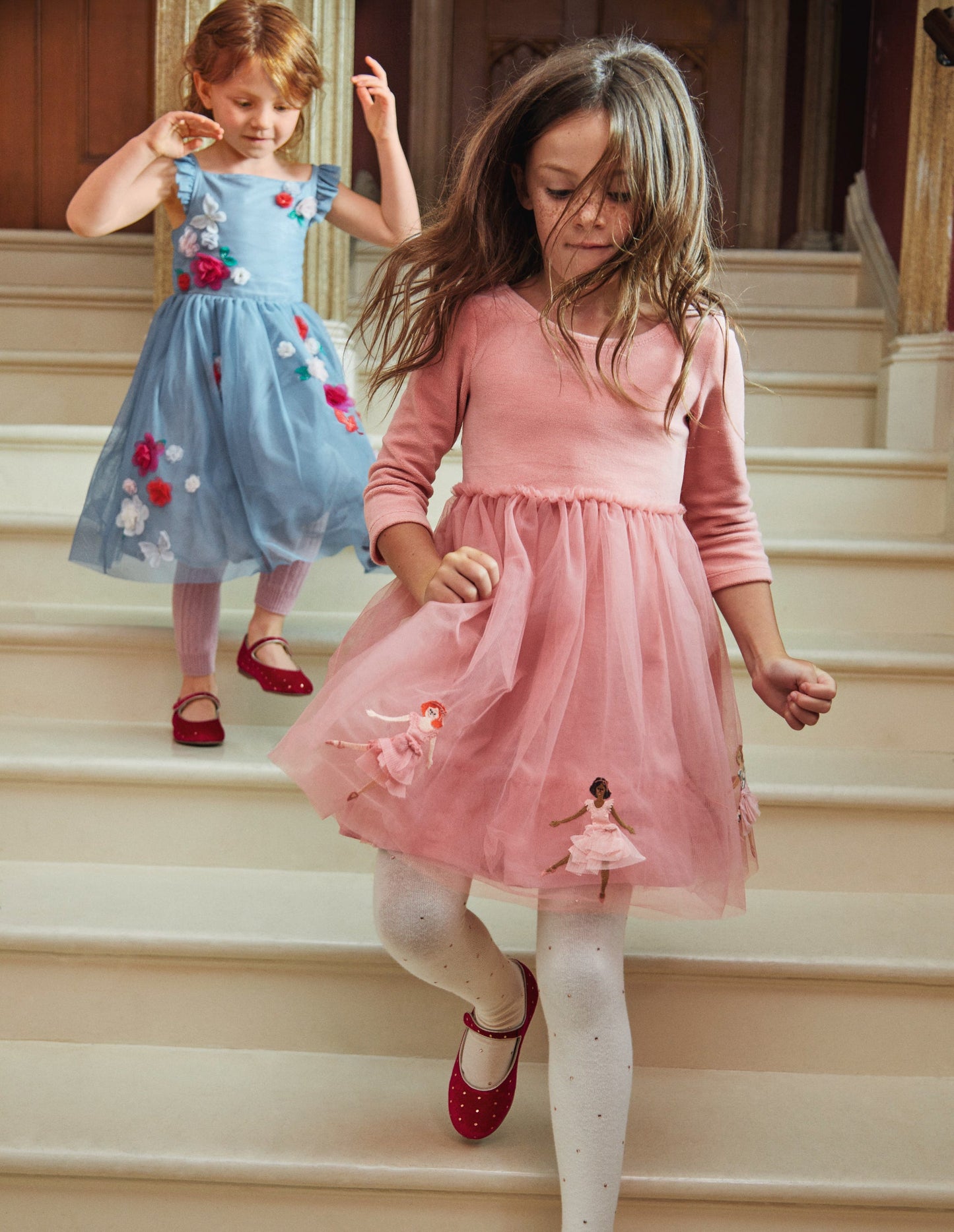 Applique Velvet Tulle Dress-Almond Pink Ballerinas