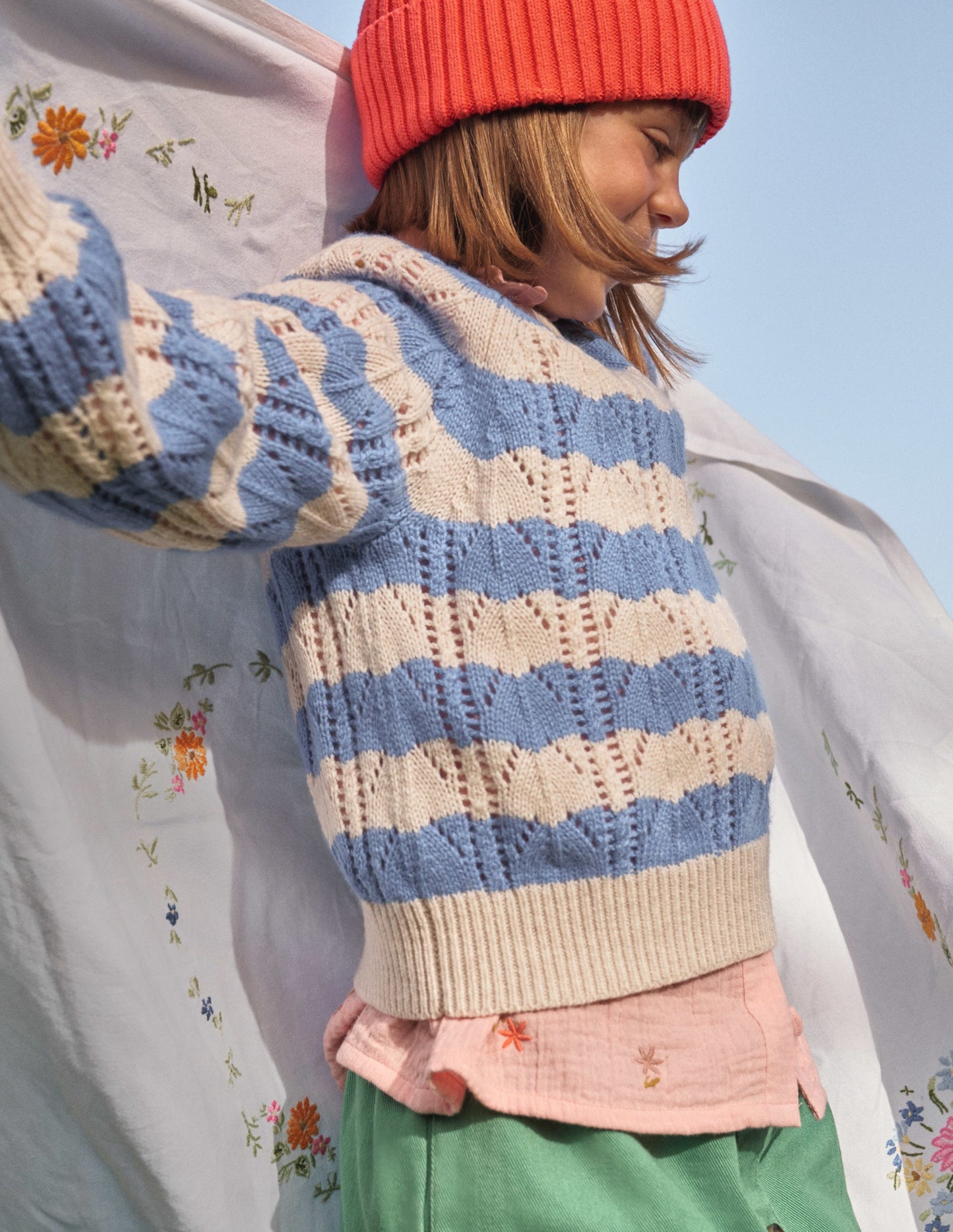 Relaxed Textured Jumper-Blue Stripe