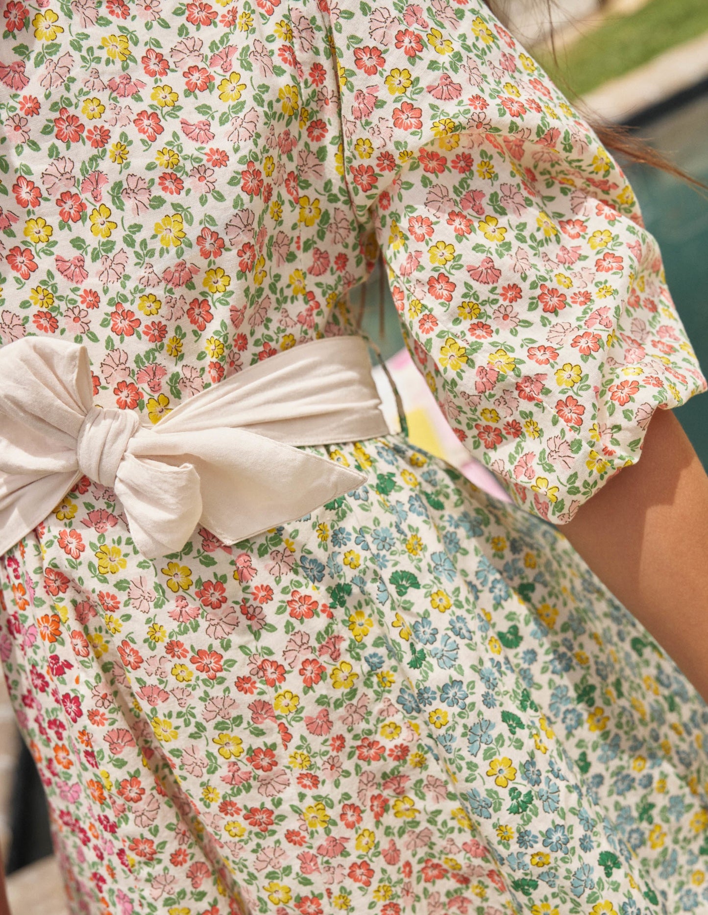 Full Skirt Bow Dress-Rainbow Hotchpotch Floral