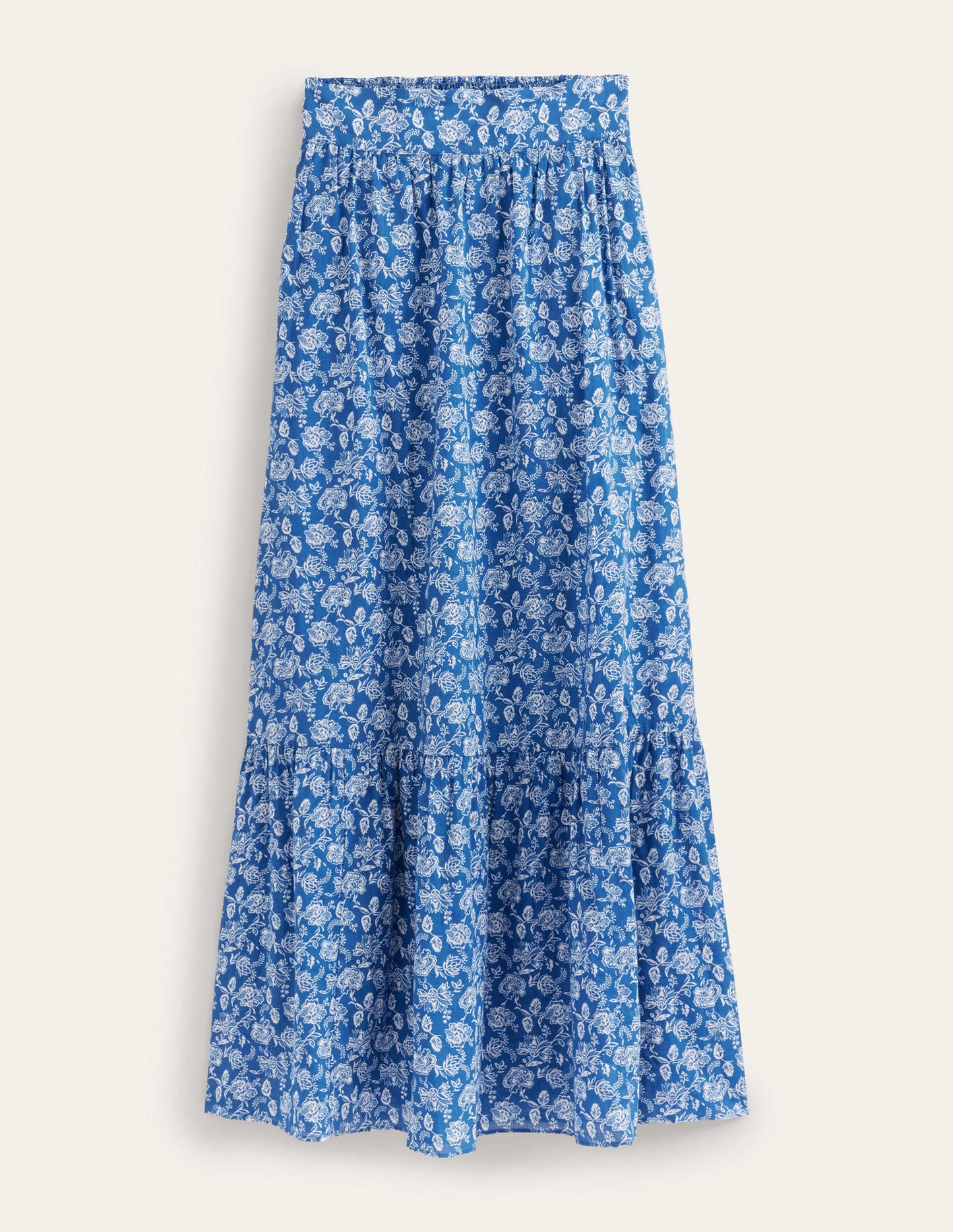 Tiered Cotton Maxi Skirt-True Blue, Linear Bloom