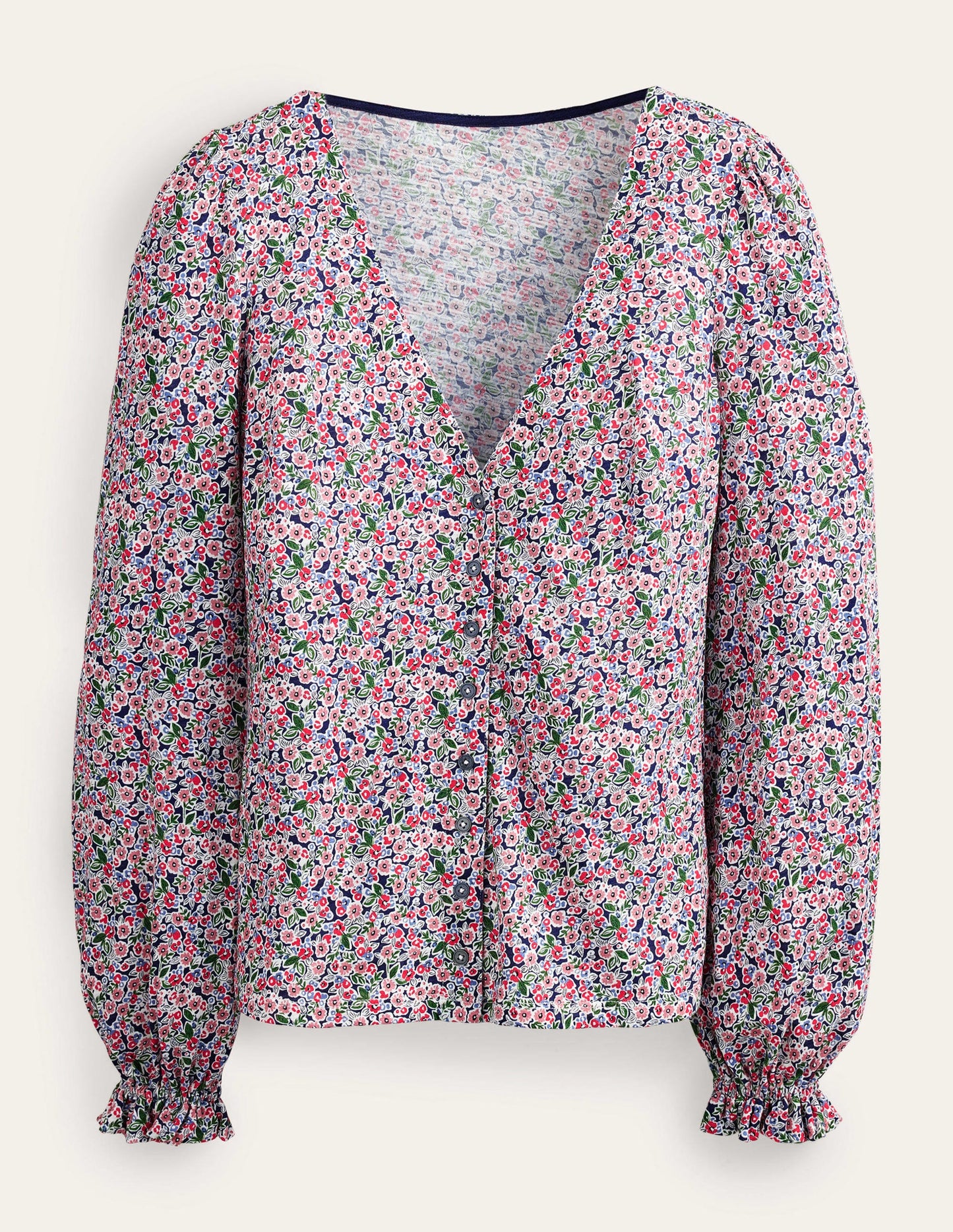 Button Front V-Neck Top-Multi, Petal Toile