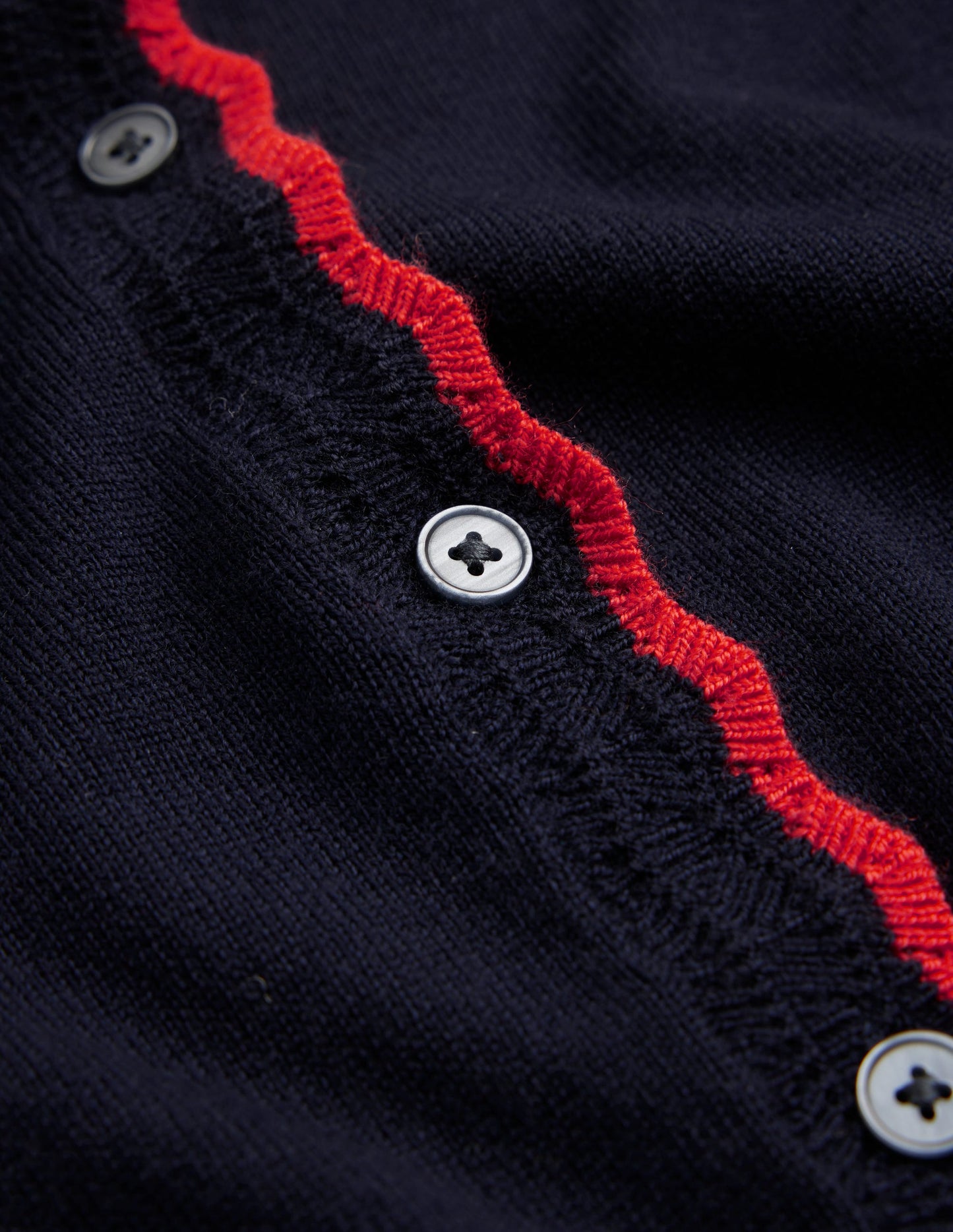 Merino Scallop Cardigan-Navy
