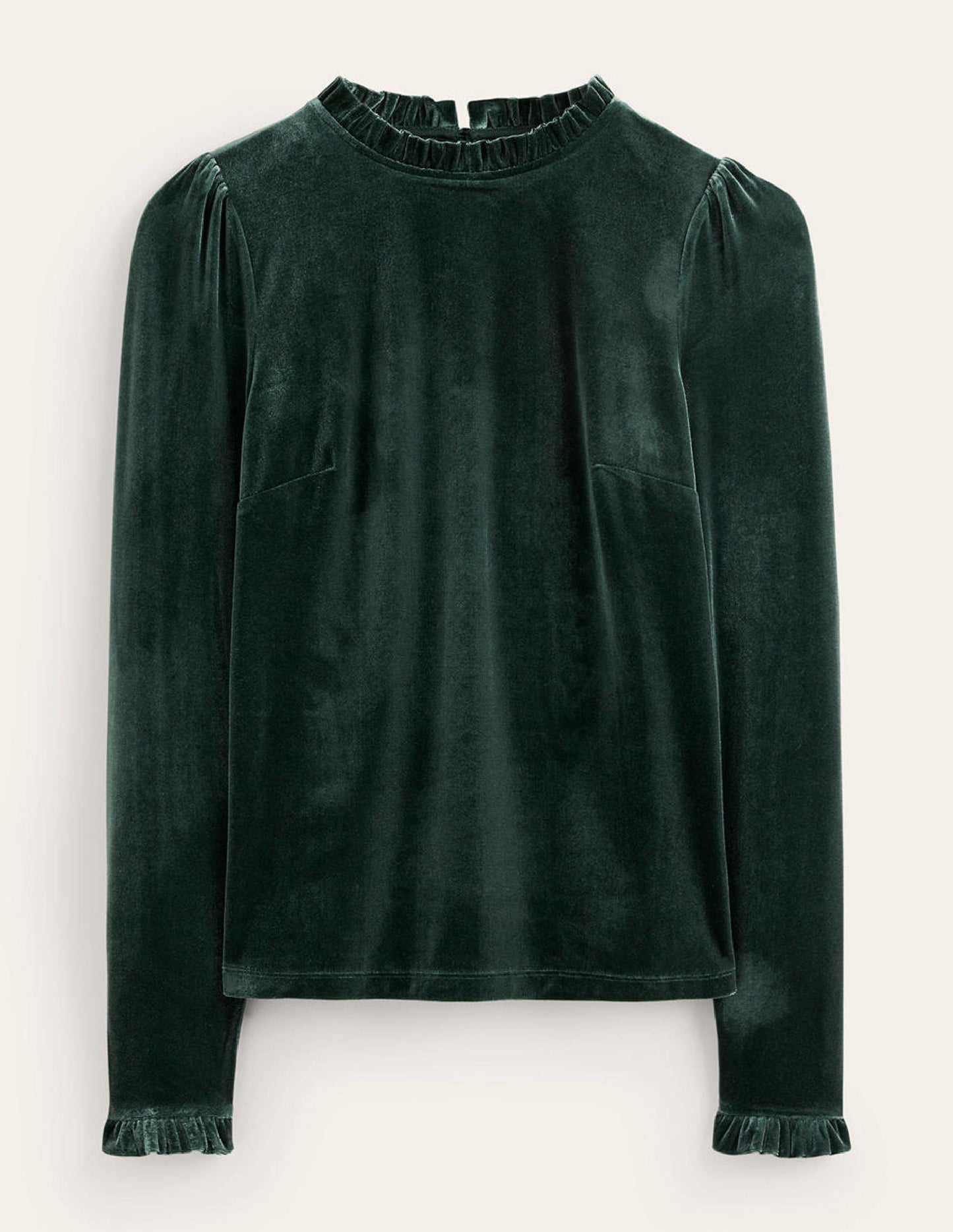 Velvet Frill-Trim Top-Chatsworth Green