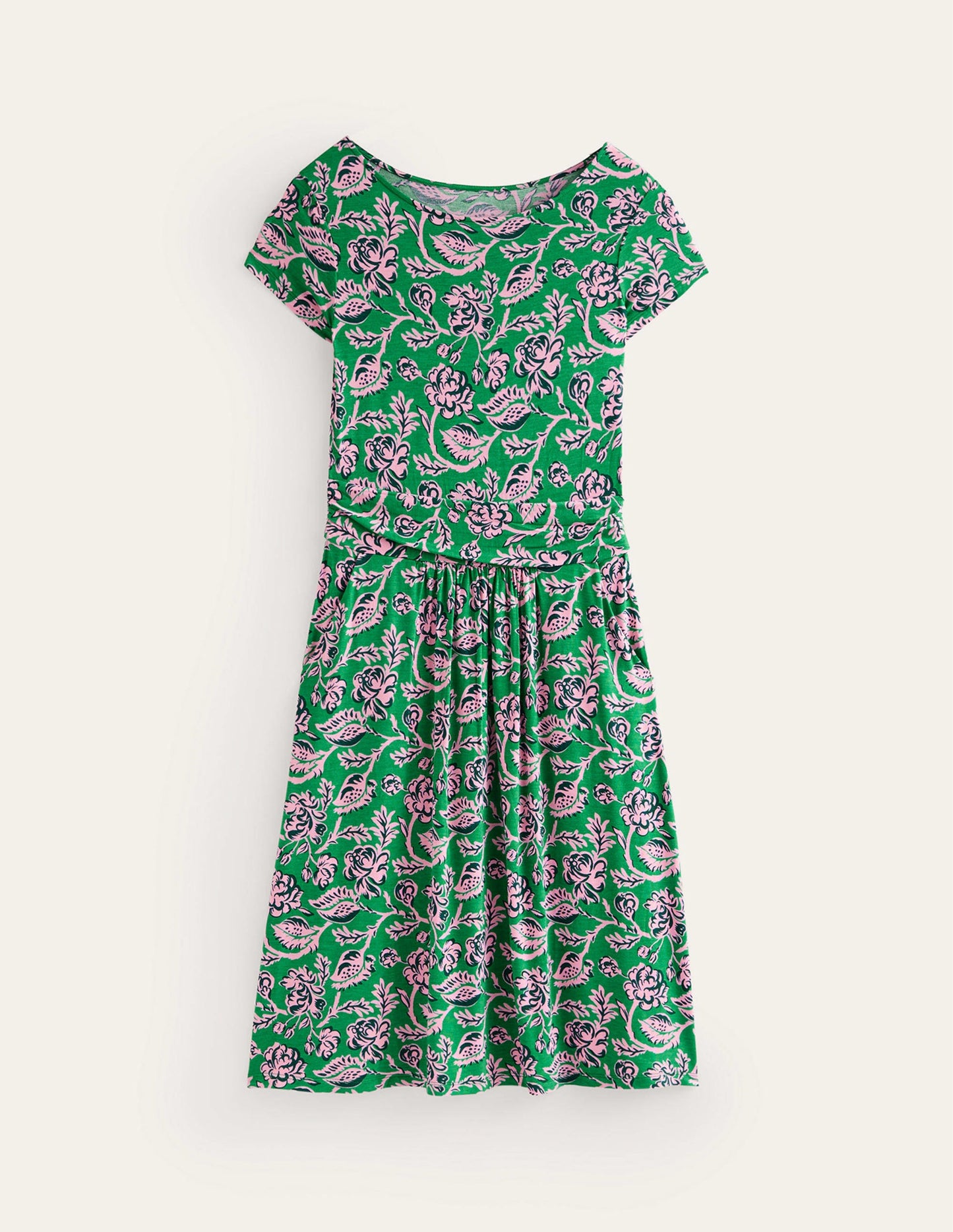 Amelie Jersey Dress-Green Tambourine, Rose Blush