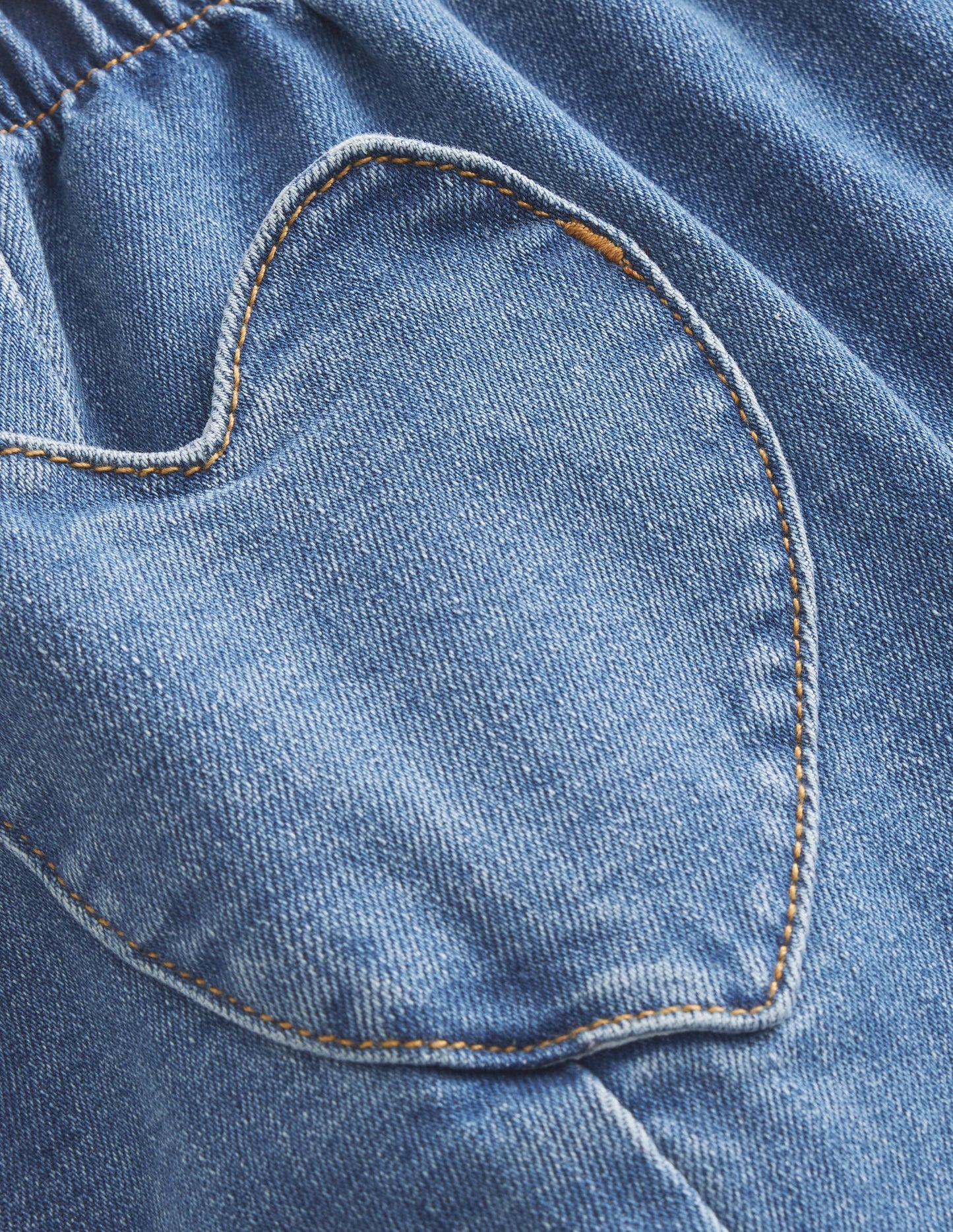 Heart Pocket Pull On Trousers-Mid Vintage Denim