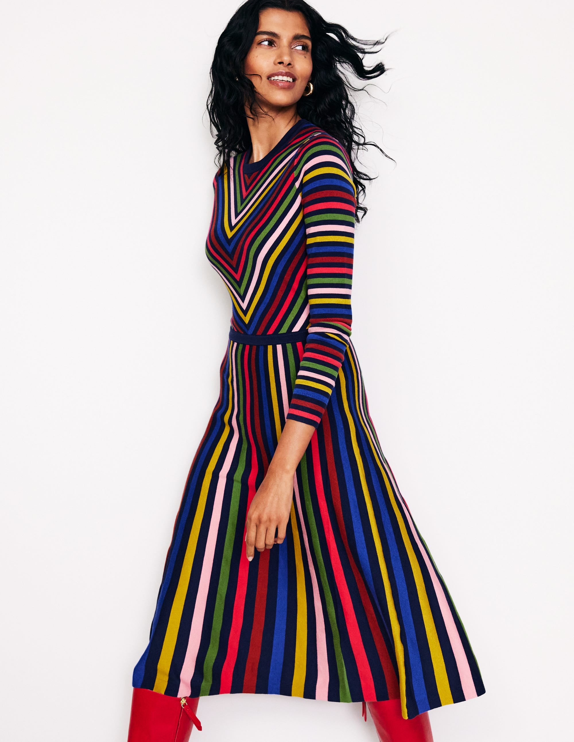 Maria Knitted Midi Dress-Multistripe | Boden AU Maria Knitted Midi Dress-Multistripe | Boden AU