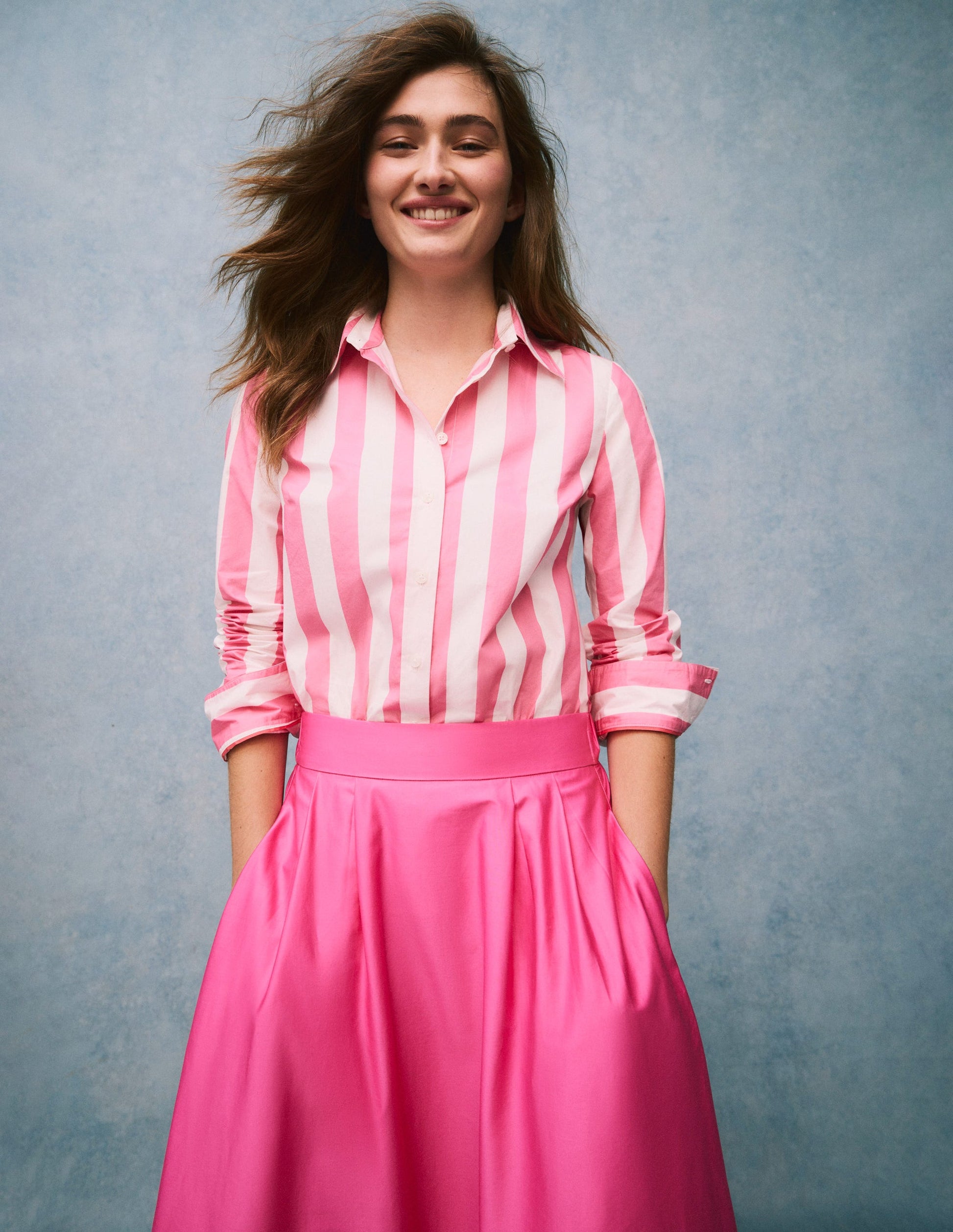 Sienna Cotton Shirt-Pink Rose Wide Stripe-2