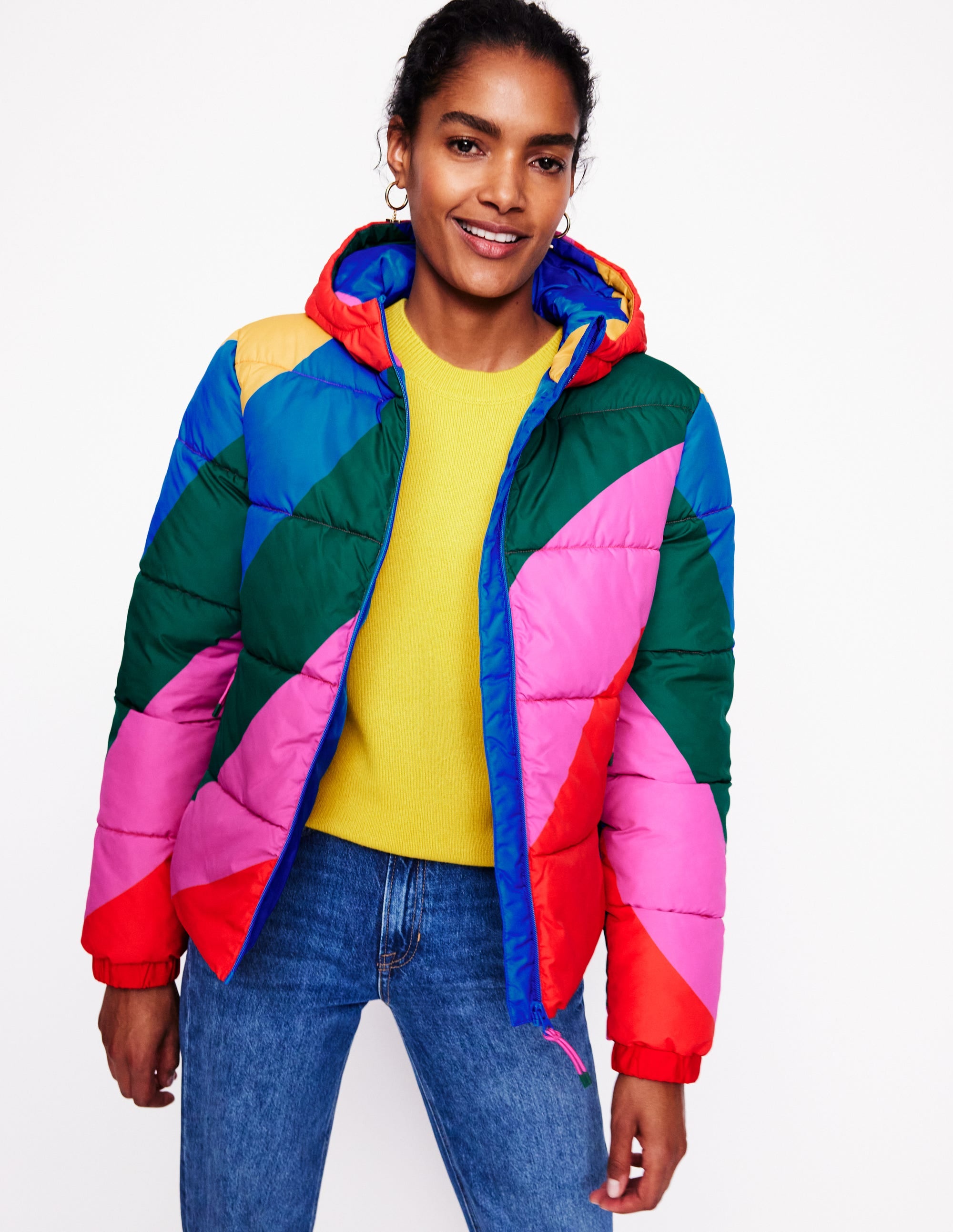 Women's Colorful Puffer Coat Hooded Puffer Coat-Rainbow Wave