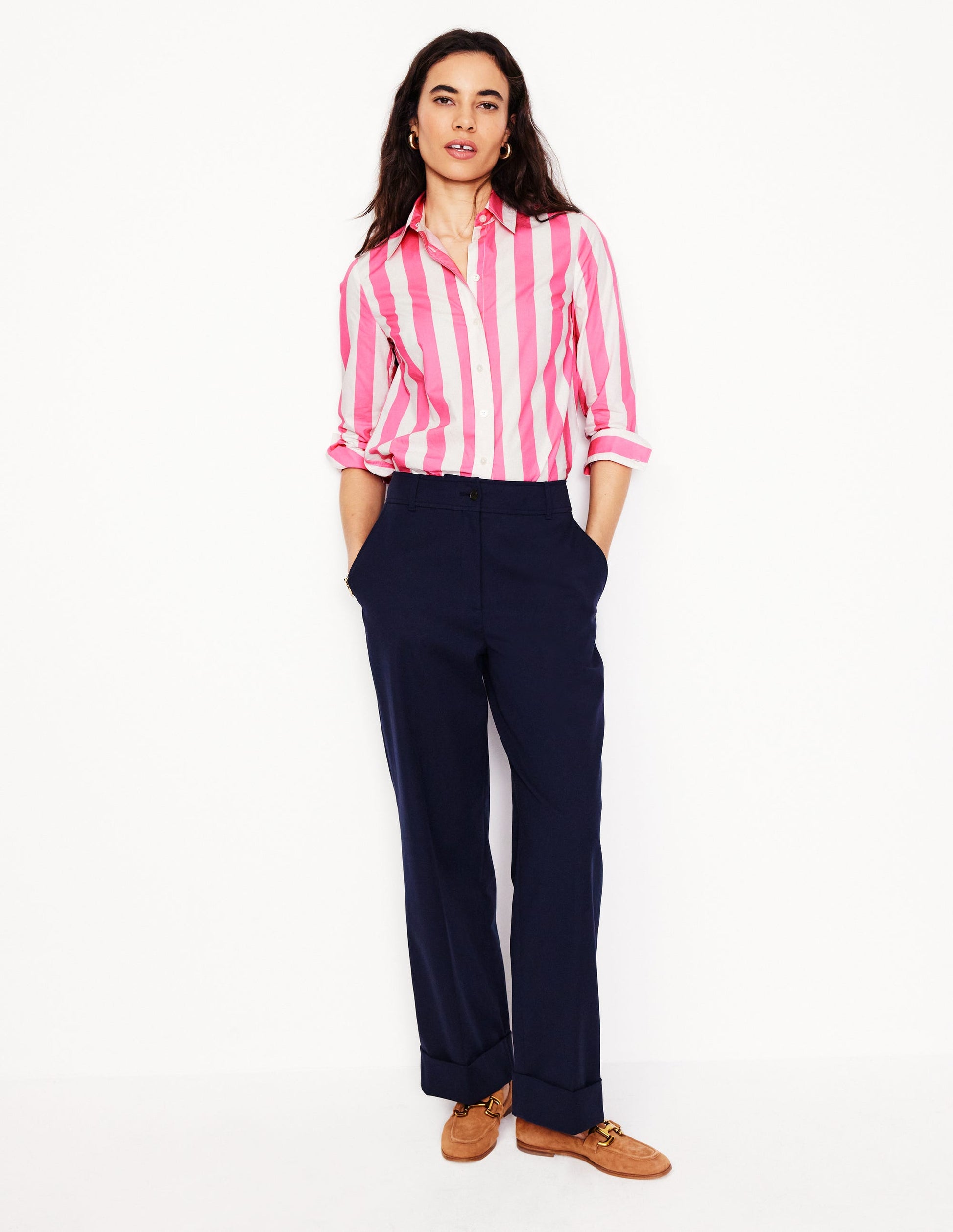 Sienna Cotton Shirt-Pink Rose Wide Stripe-5