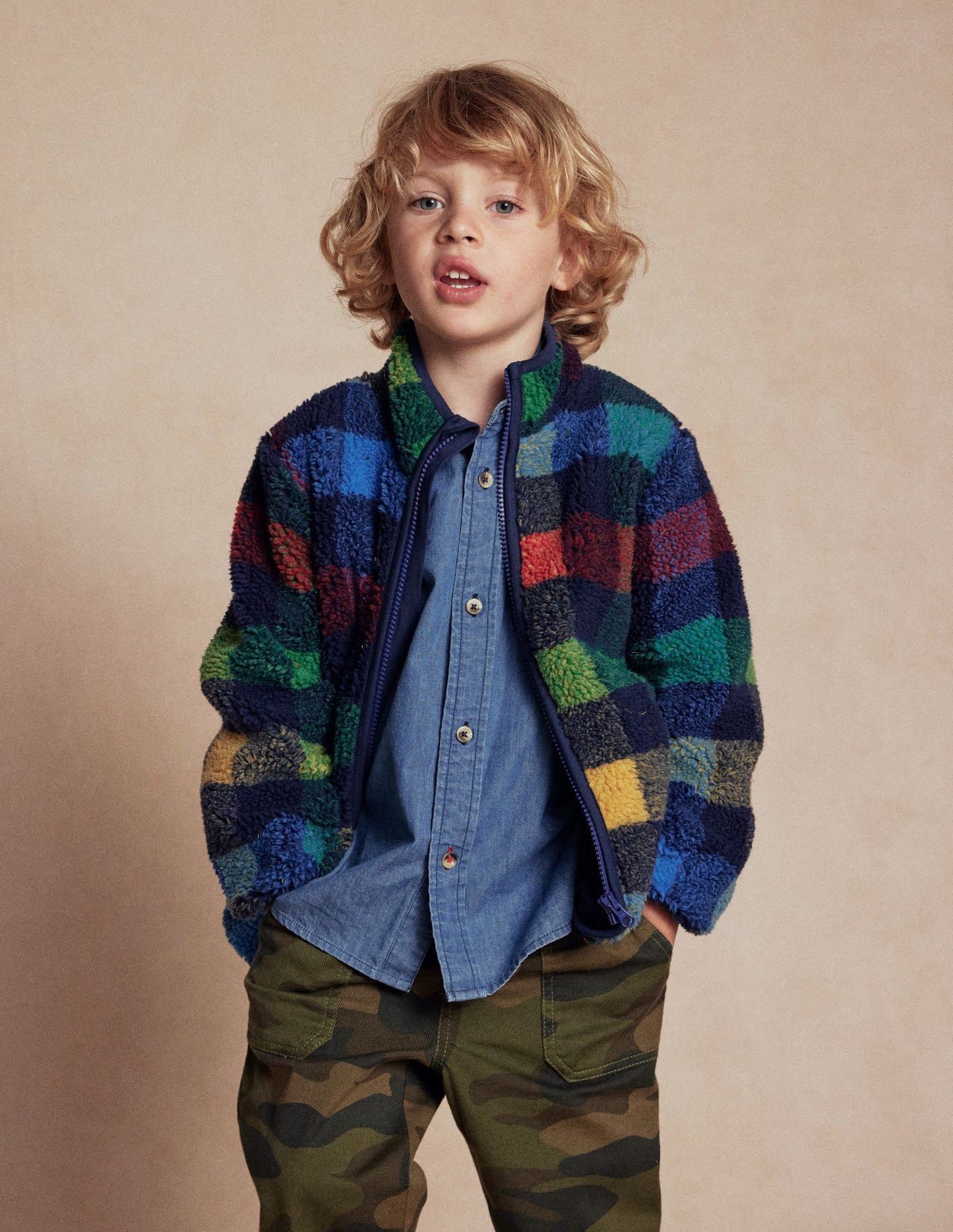 Cosy Borg Jacket-Navy Check