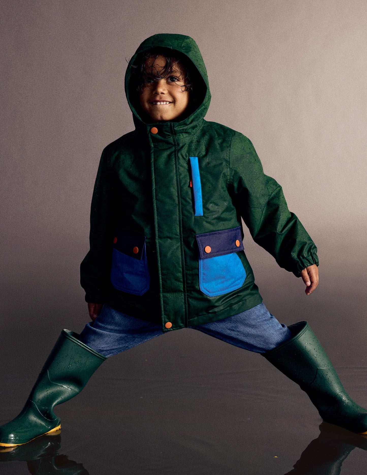 4-in-1 Waterproof Coat-Blue/Green Colourblock