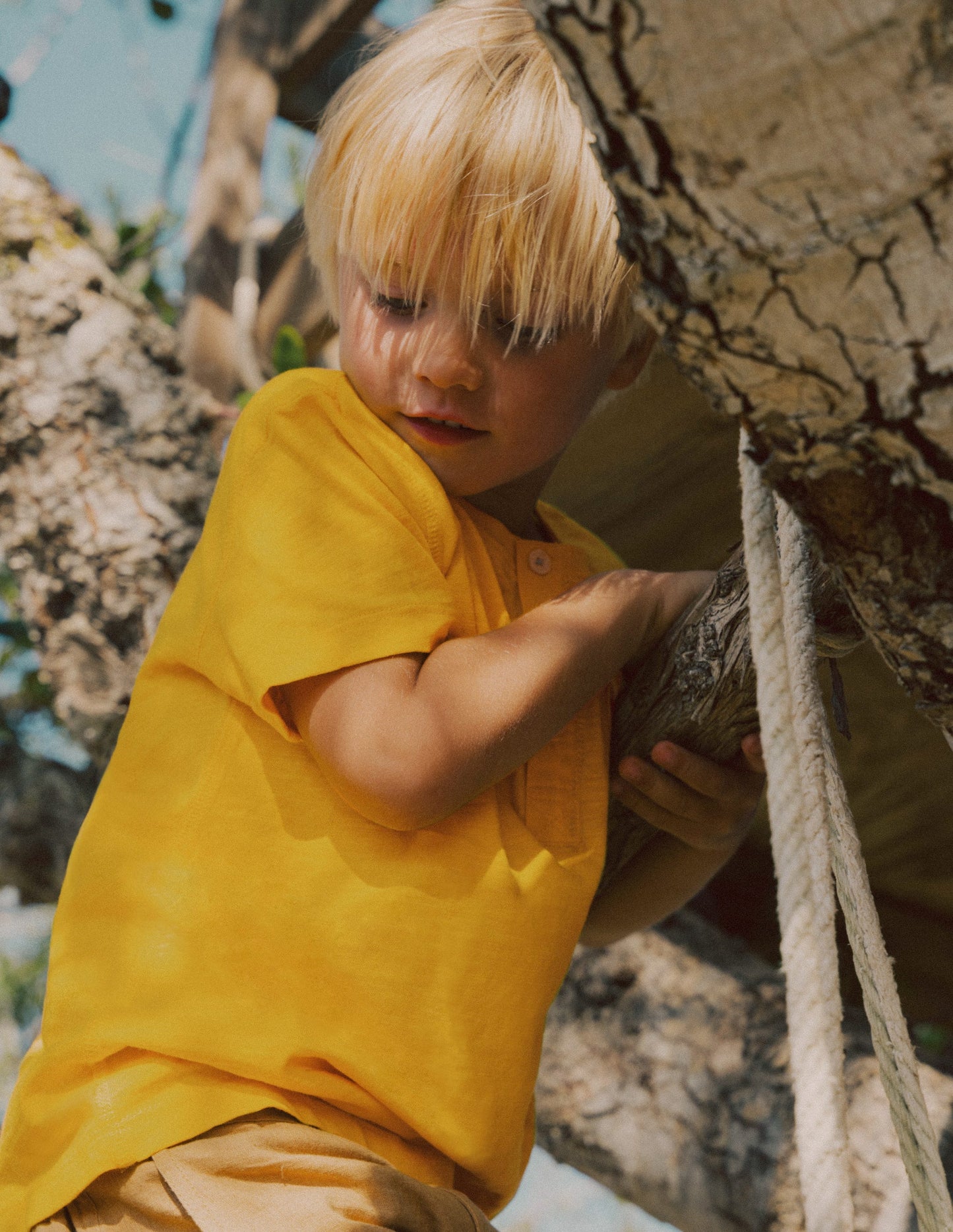 Short Sleeve Henley T-Shirt-Yellow
