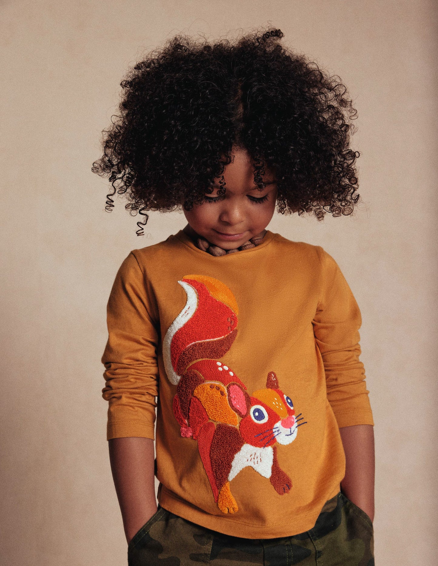 Long Sleeve Bouclé T-shirt-Toffee Brown Squirrel