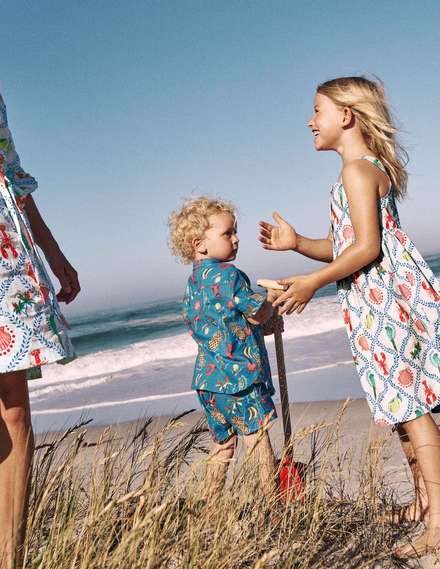 Cotton Linen Shirt-Bright Blue Tropical Print