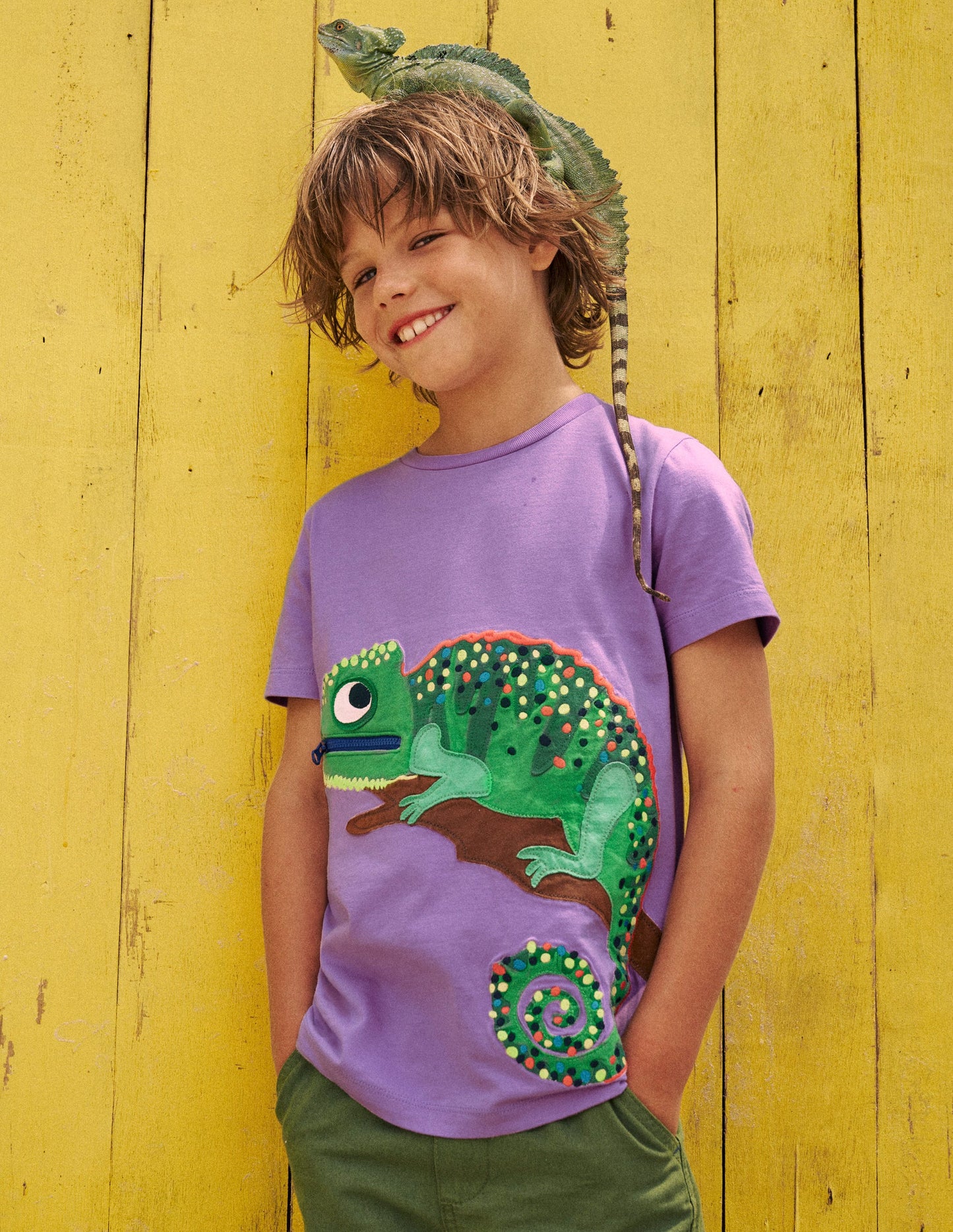 Zip Applique T-shirt-Aster Purple Chameleon