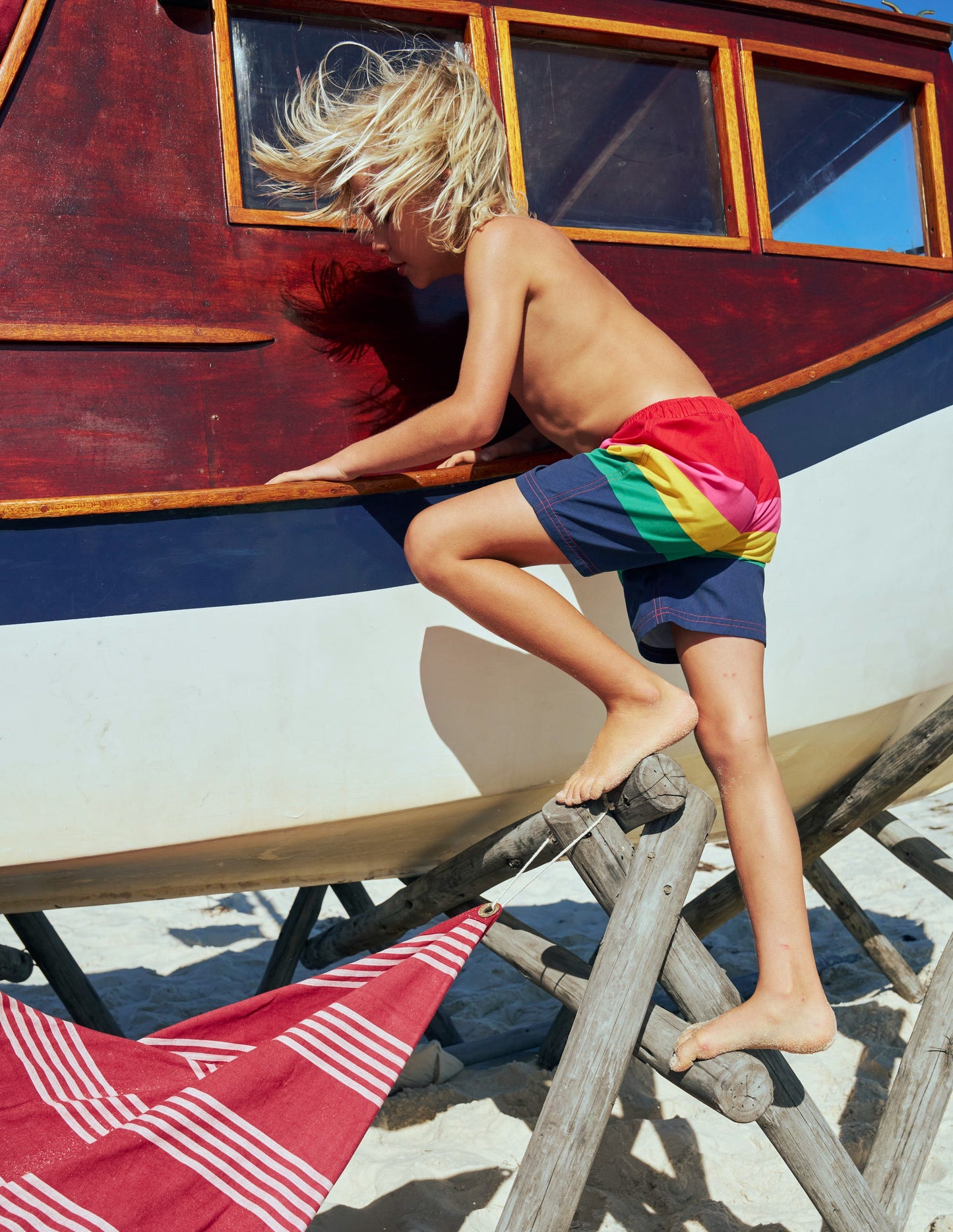 Swim Shorts-Red Multi Stripe