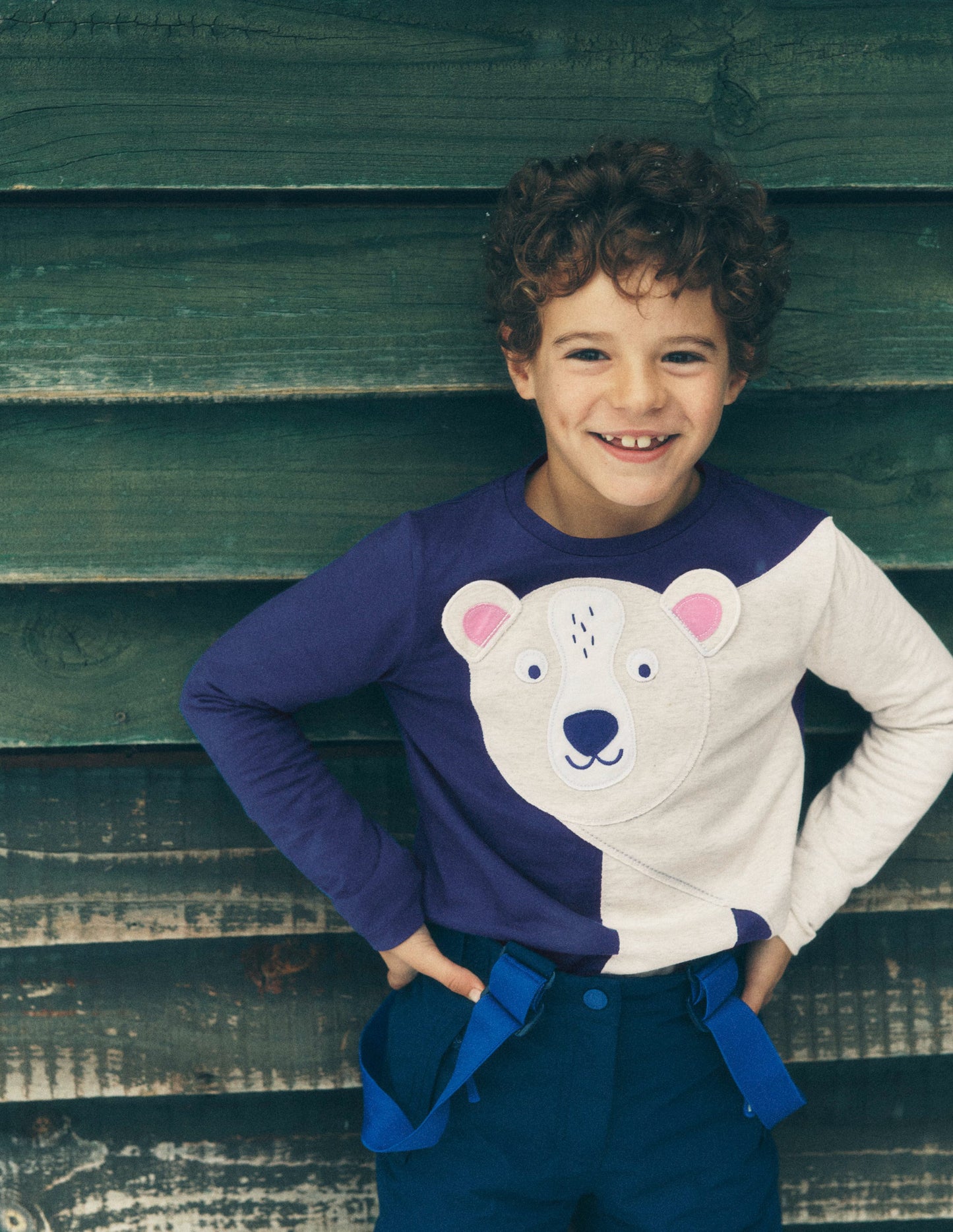 Fun Appliqué T-shirt-Blue Marl Polar bear