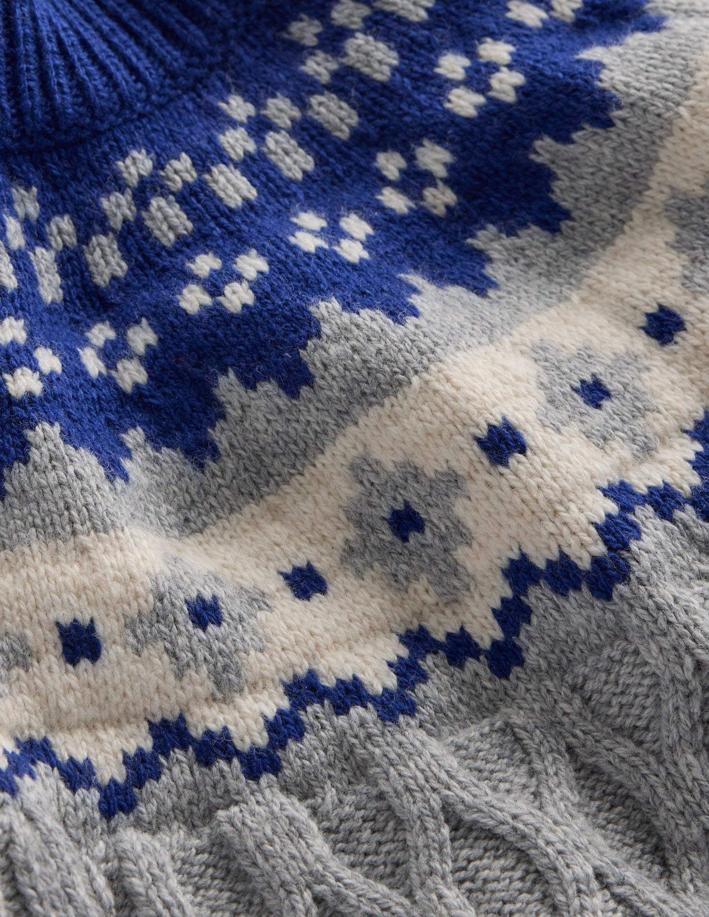 Cable Fair Isle Jumper-Grey Marl