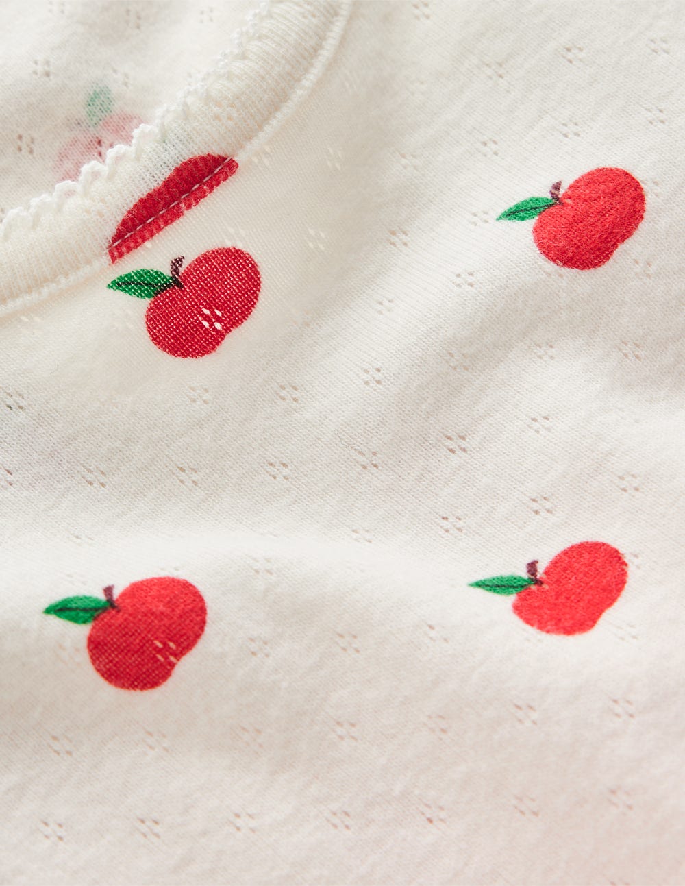 Long Sleeve Pointelle Top-Soft Ivory Little Apples