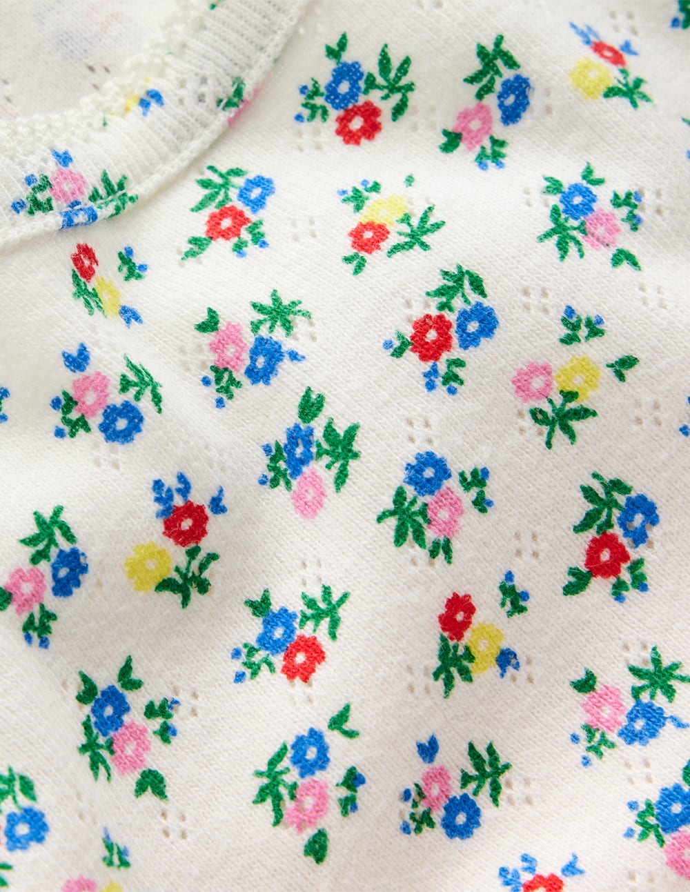 Long Sleeve Pointelle Top-Soft Ivory Ditsy