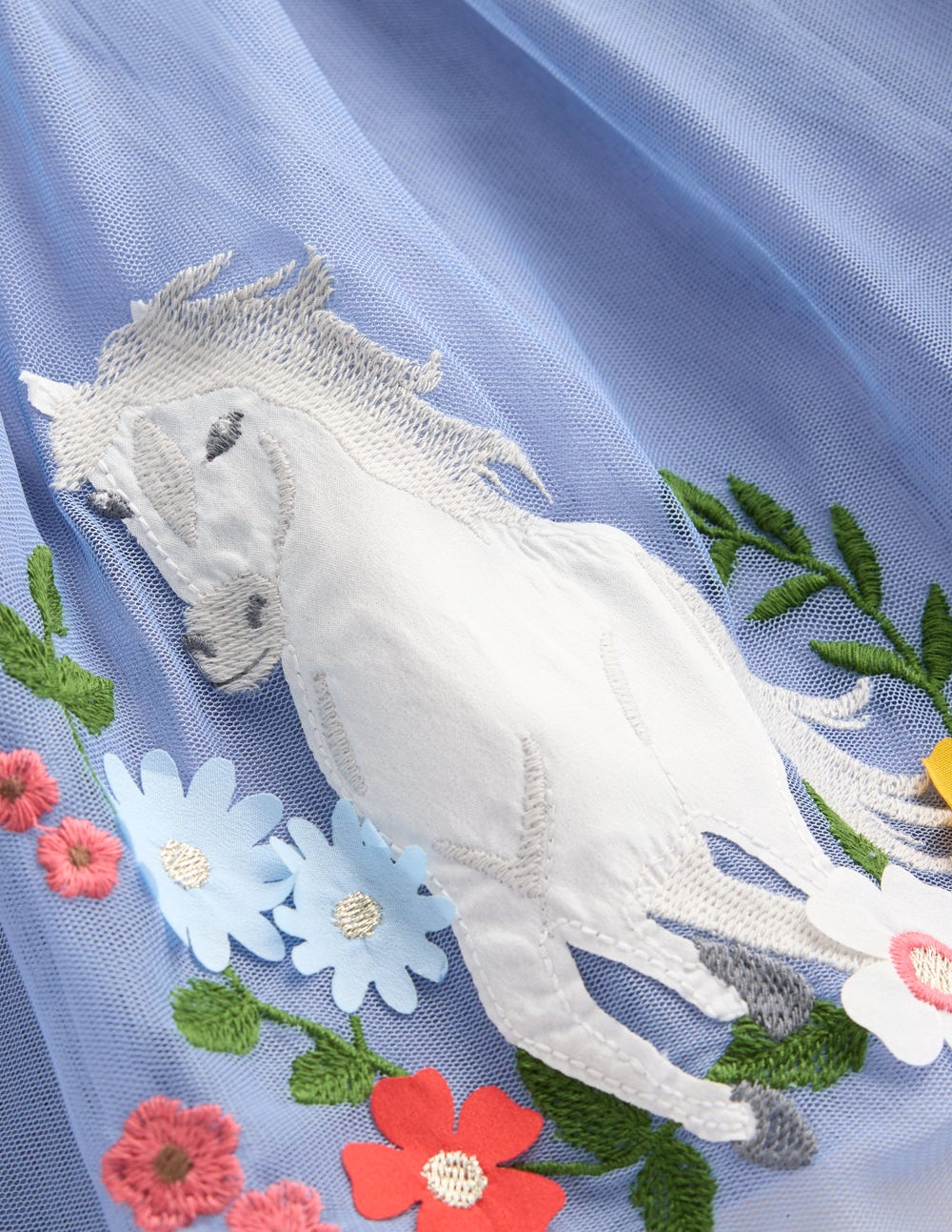 Ami Applique Tulle Dress-Pale Blue Horses