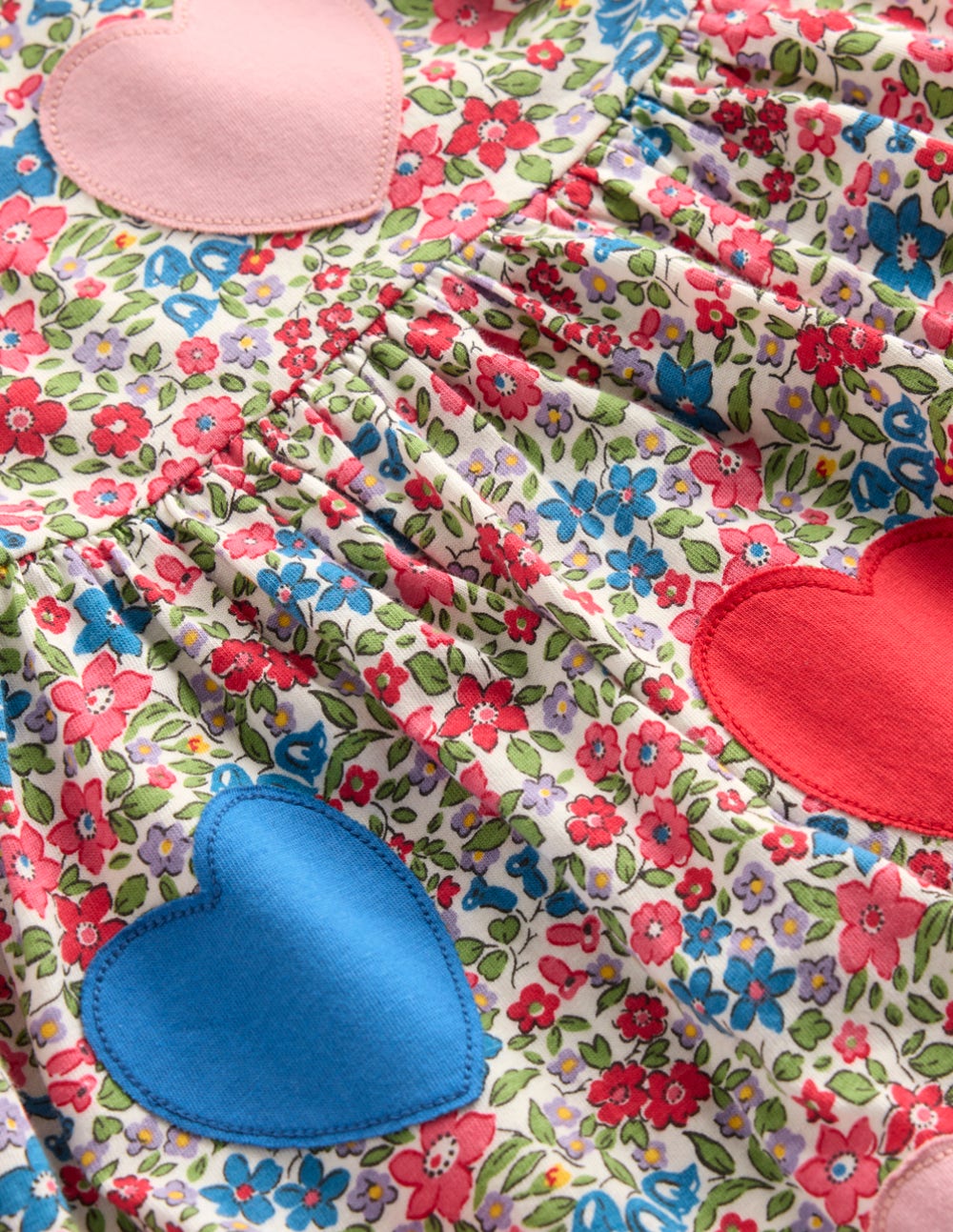 Appliqué T-shirt Dress-Rose Pink Flowerbed Hearts