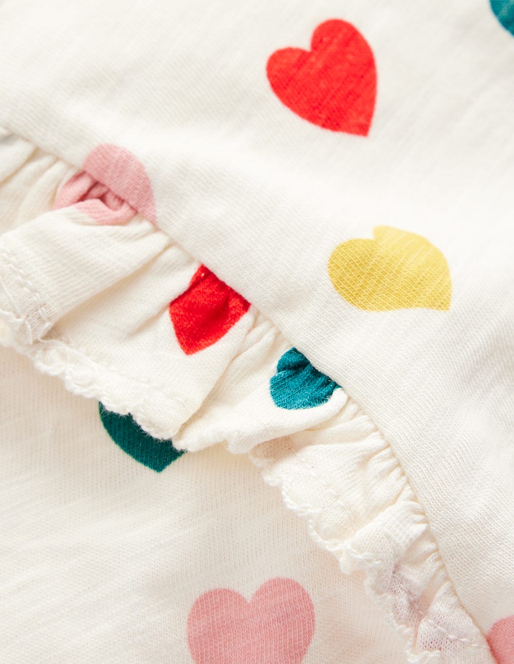 Frill Sleeve Slub Top-Rainbow Hearts