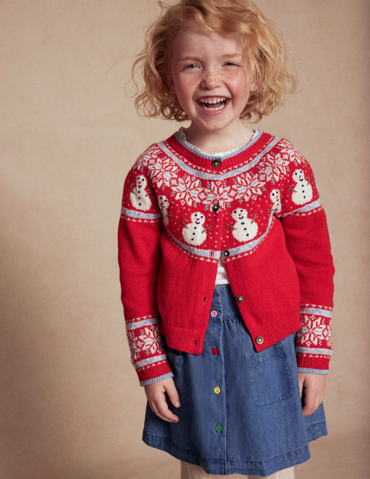 Edie Fair Isle Cardigan-Poppy Red Snowman