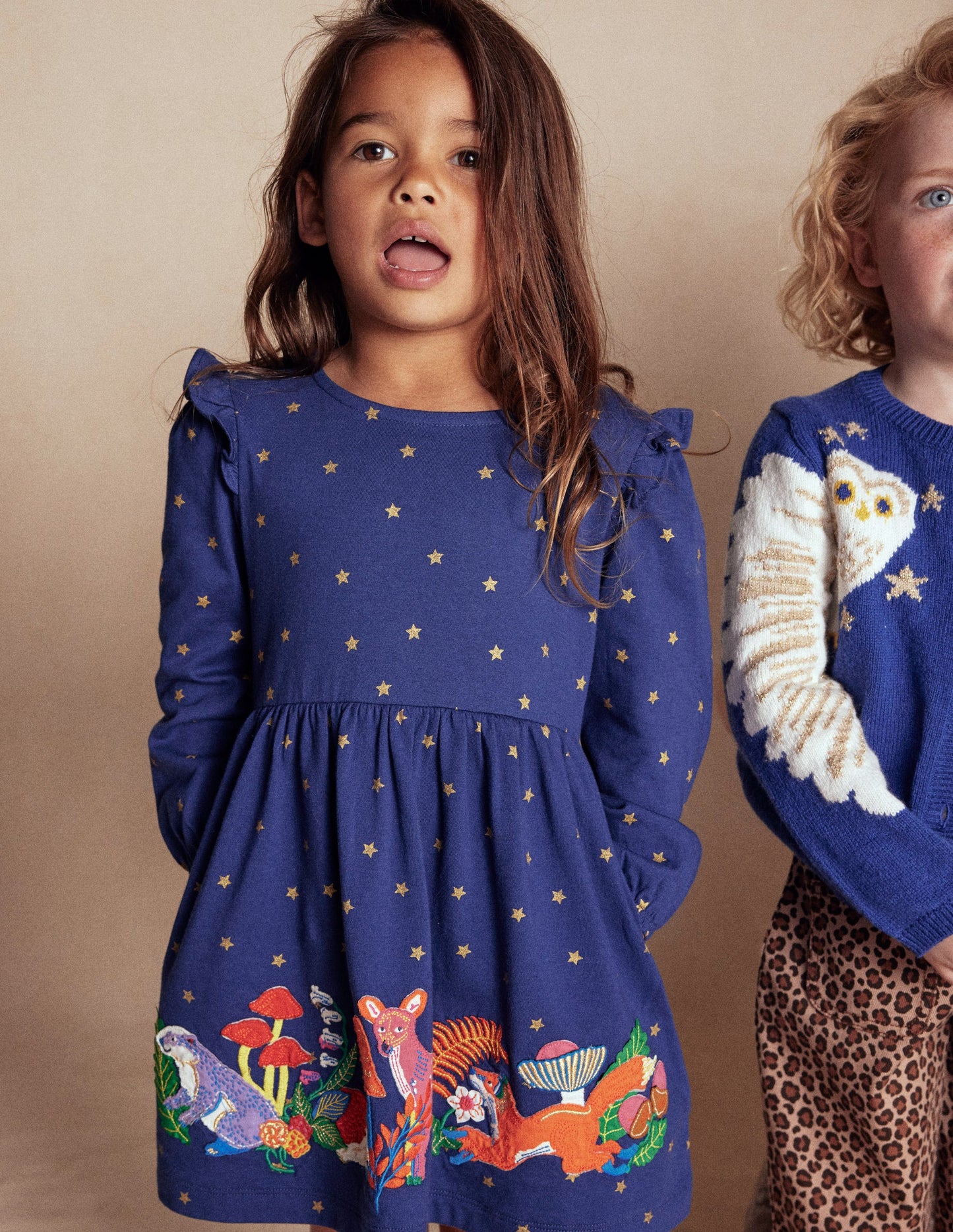 Appliqué Jersey Dress-College Navy Animals