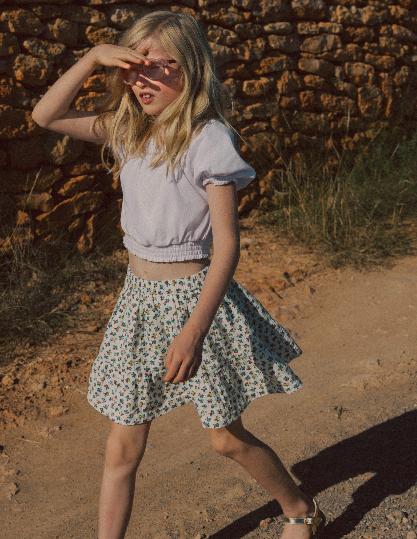 Double Cloth Printed Skirt-Soft Ivory Ditsy Floral