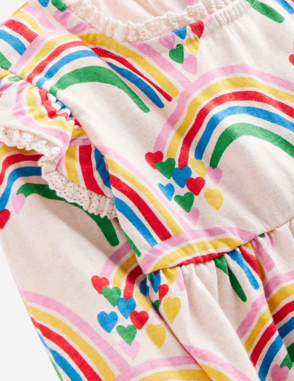 Printed Tunic Set-Oatmeal Marl Rainbow Hearts