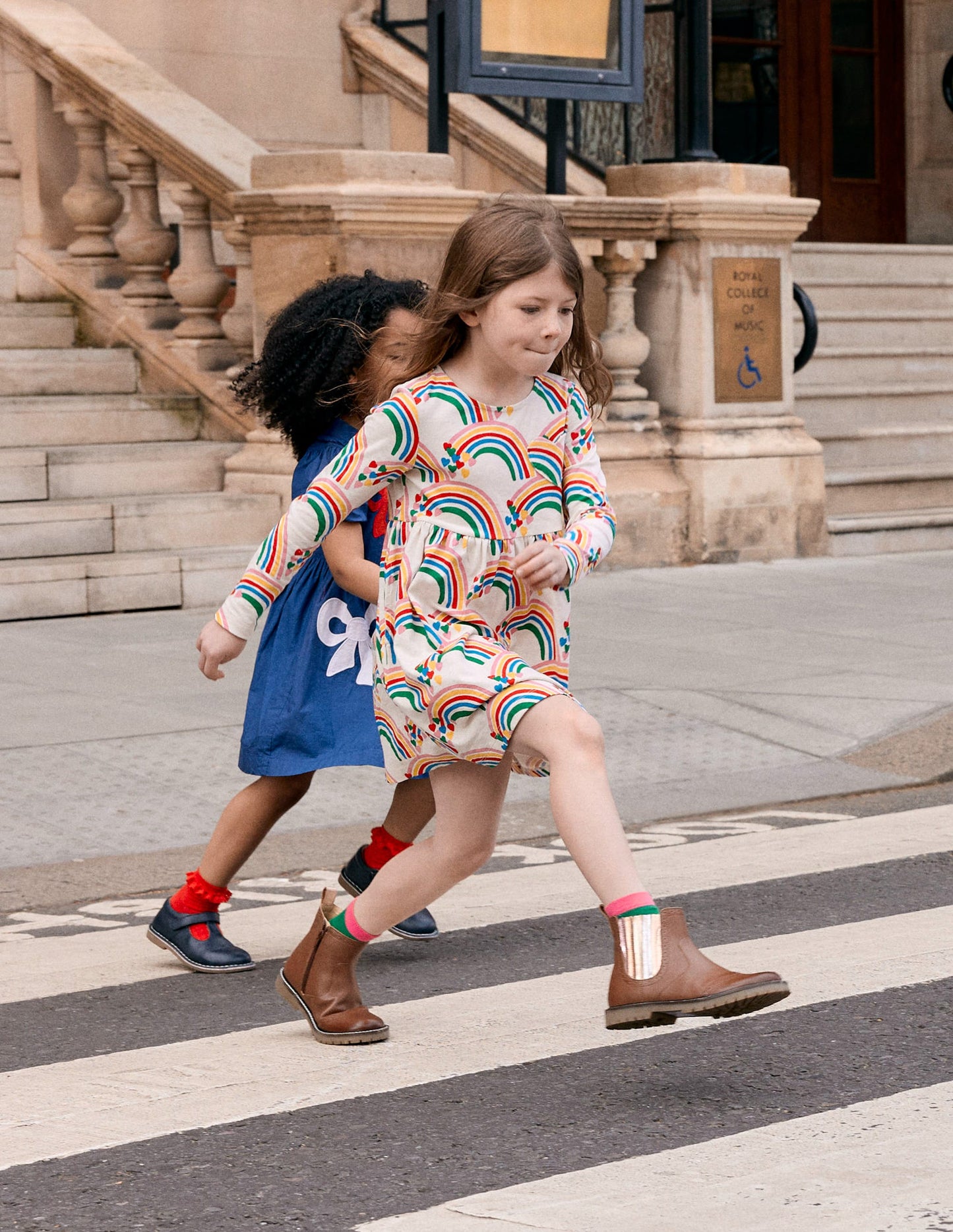 Heart Pocket Fun Jersey Dress-Oatmeal Marl Rainbow Hearts