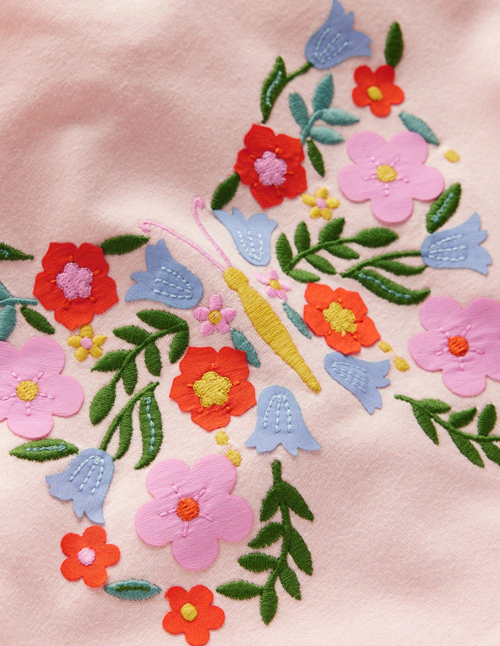 Puff Sleeve Appliqué T-shirt-Chalk Pink Butterfly