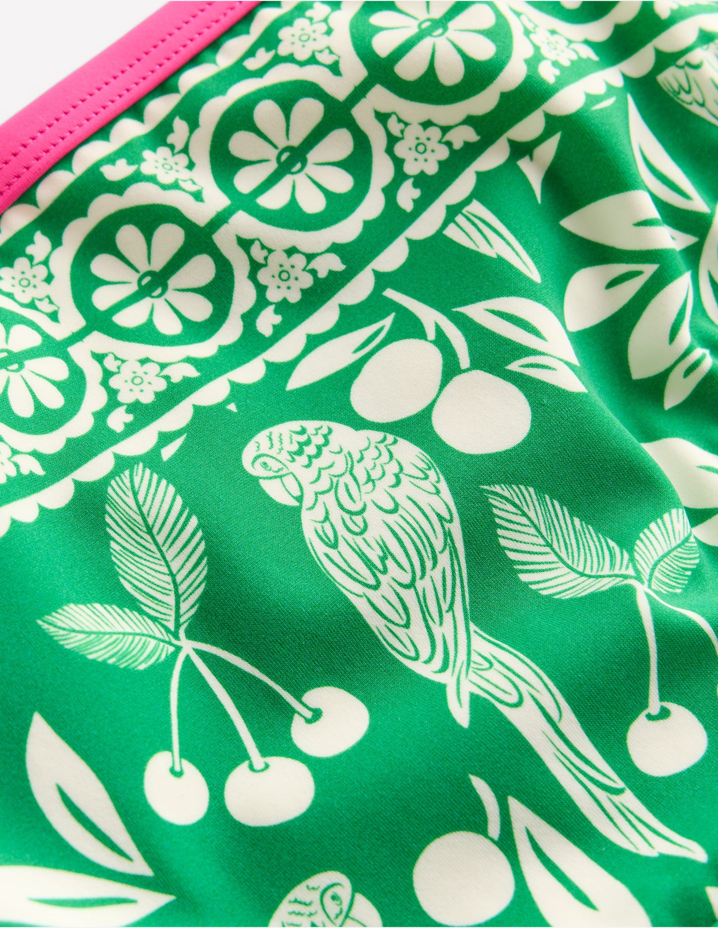 Patterned Bikini Bottoms-Rich Emerald Parrot Palm