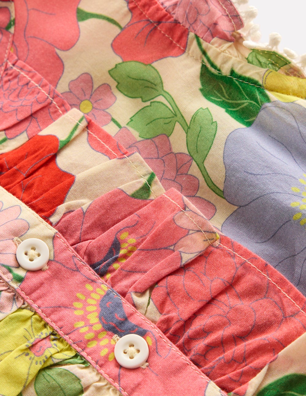 Button Through Ruffle Playsuit-Multi Summer Garden