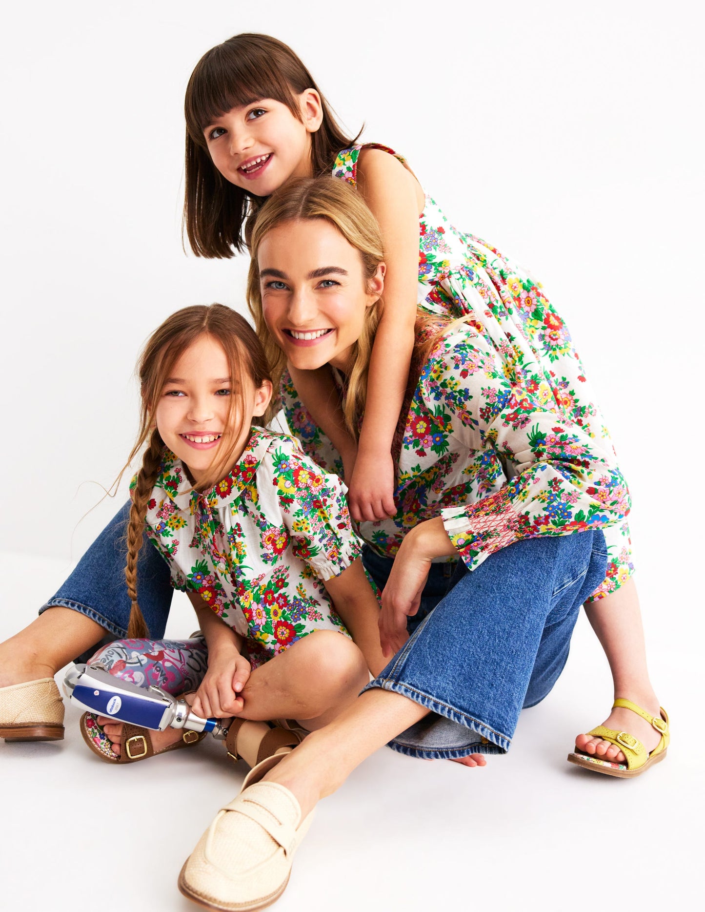 Remy Button Through Dress-Ivory Flower Bunch