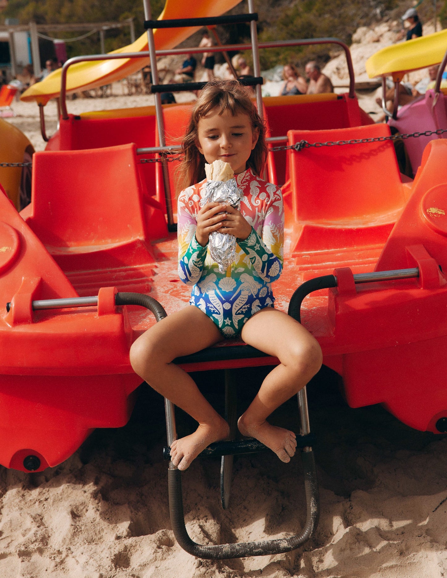 Long-Sleeved Swimsuit-Multi Rainbow Floral