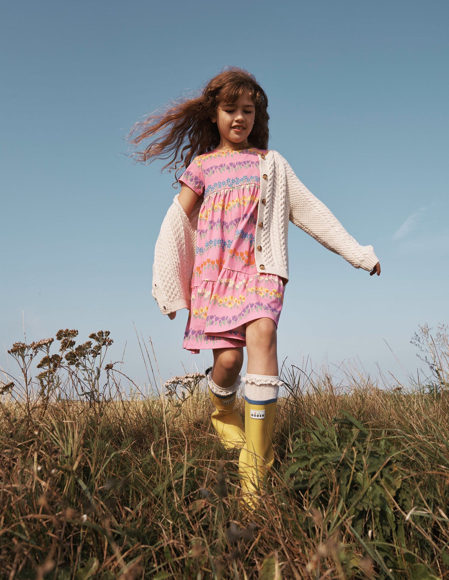 Ariel Twirly Jersey Dress-Cosmos Pink Floral Stripe