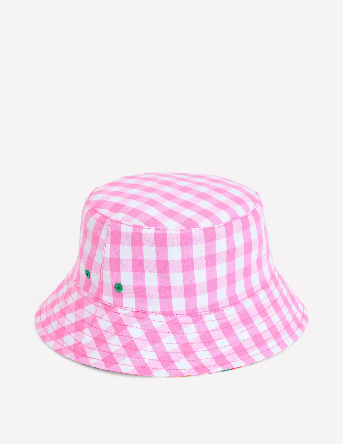 Reversible Bucket Hat-Pink Strawberry Gingham