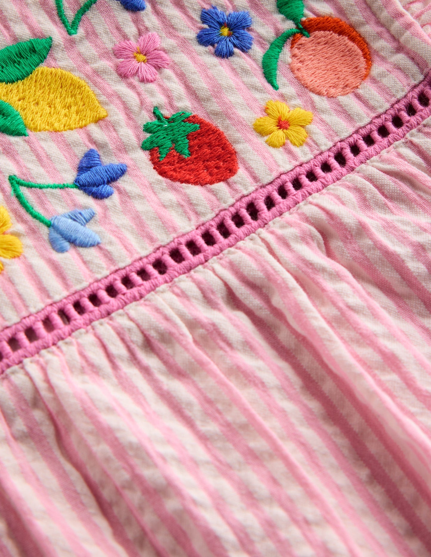 Celia Woven Holiday Dress-Pink Stripe Fruit