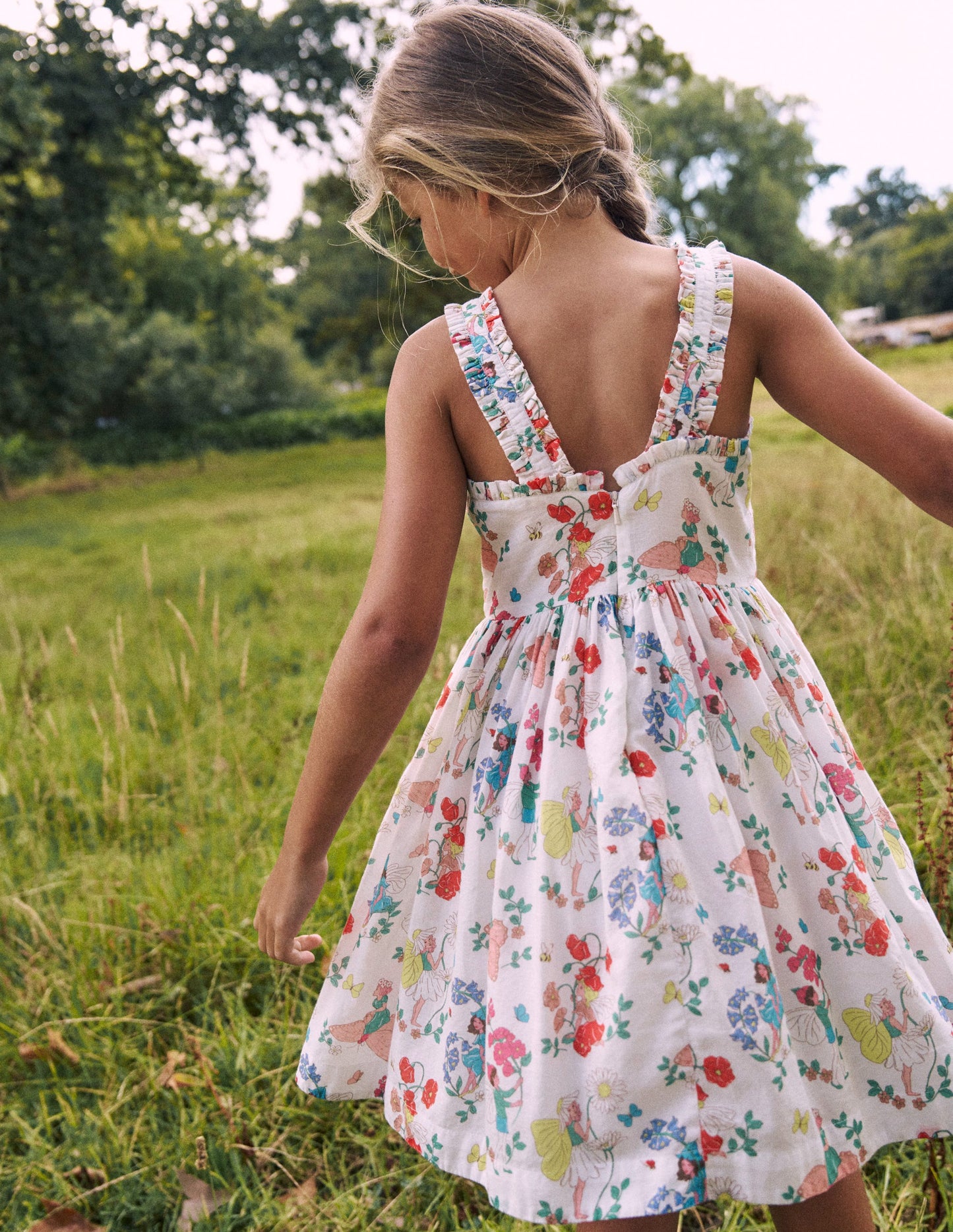 Luna Frill Strap Woven Dress-Multi Flower Fairy