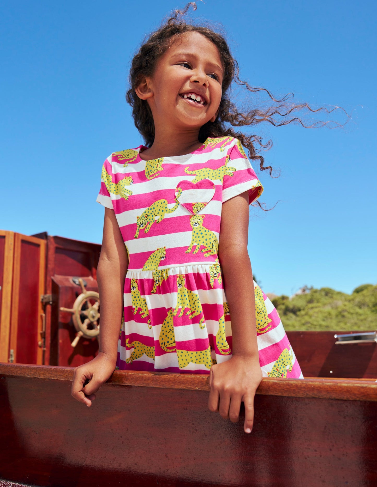 Heart Pocket Fun Jersey Dress-Raspberry Pink Leopard Stripe