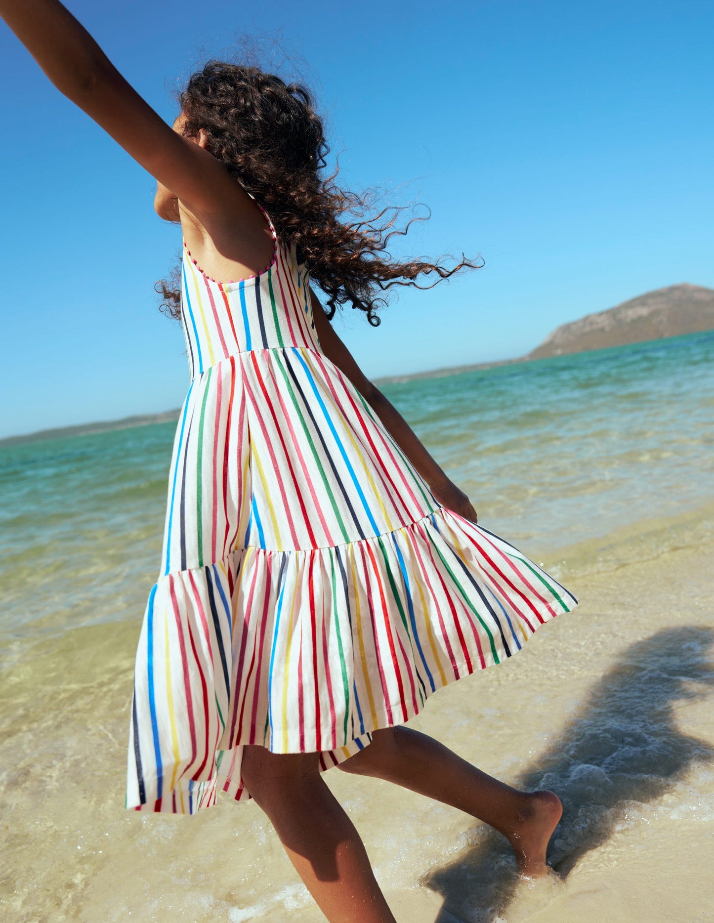 Ali Pom Trim Jersey Dress-Multi Stripe