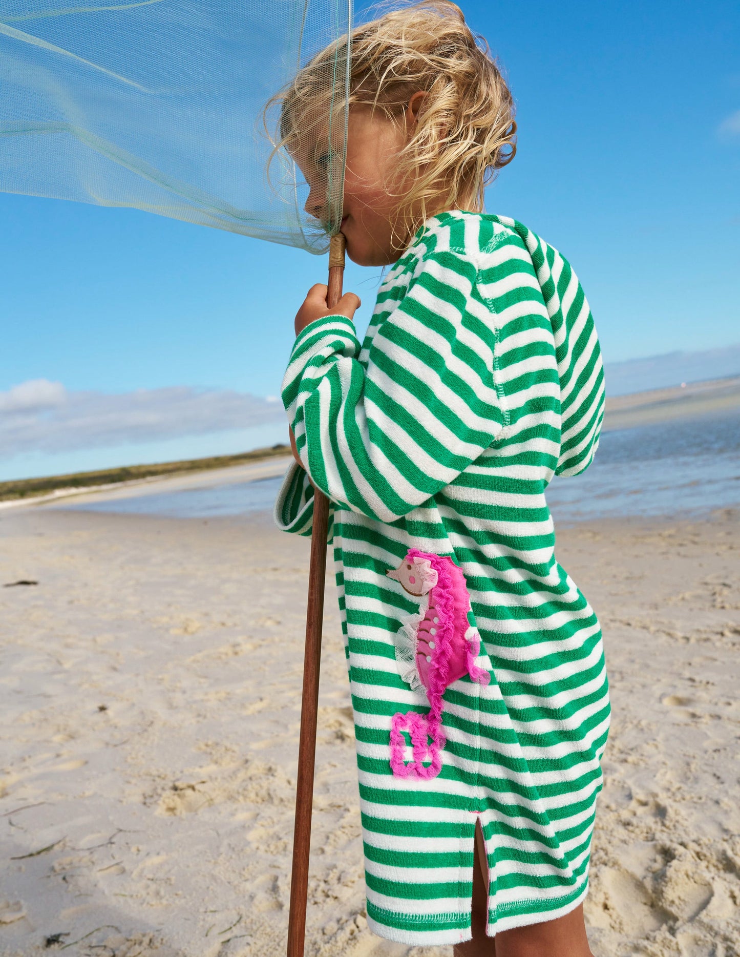 Mara Towelling Throw-On-Green Seahorse Stripe