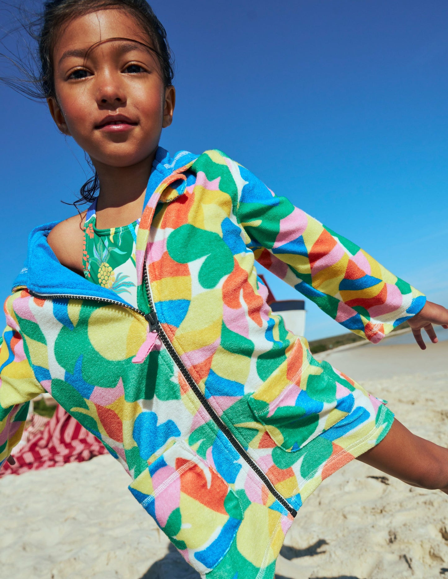 Romie Towelling Zip Throw-On-Multi Abstract Palm